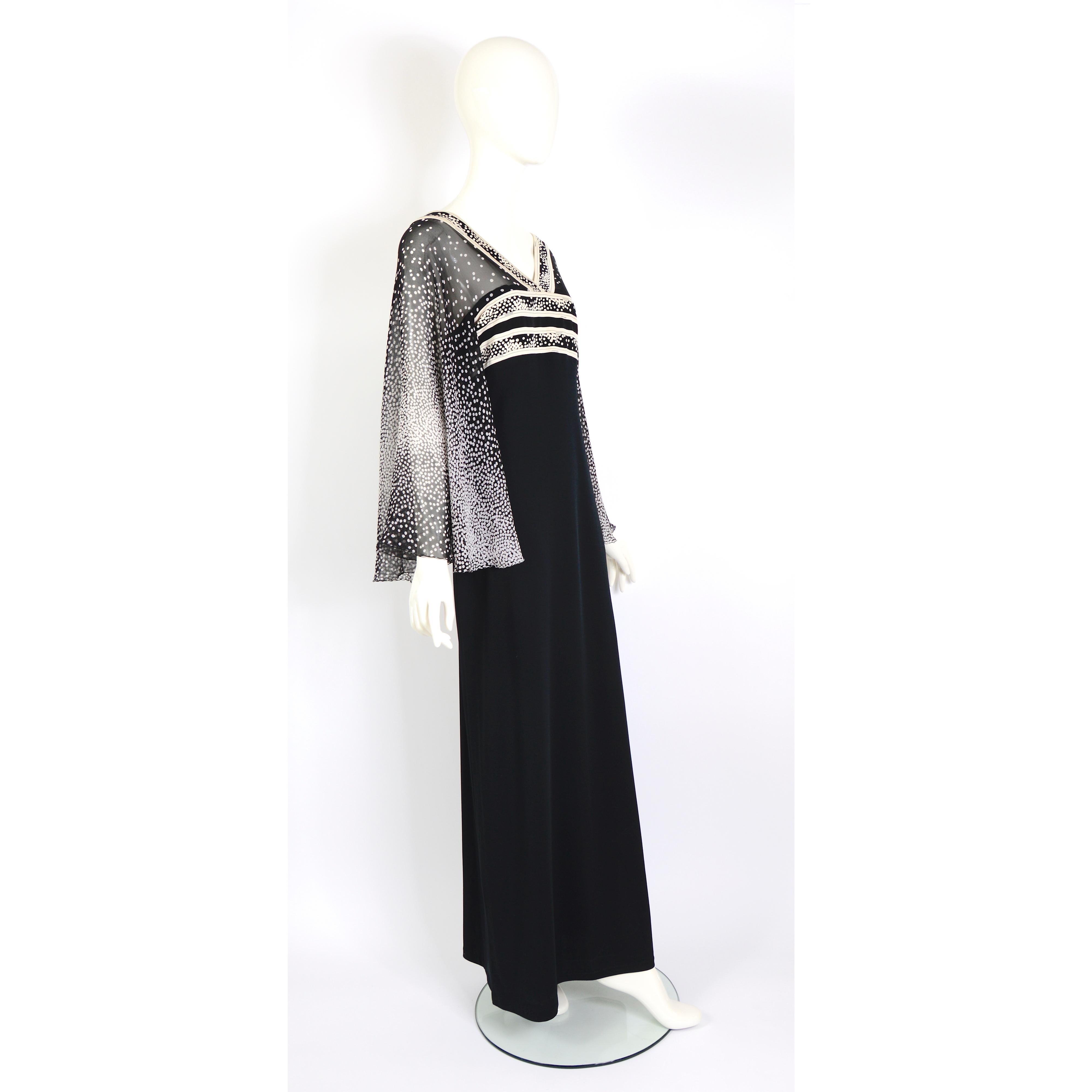 Leonard vintage 1980s large sleeves black and white print silk dress In Excellent Condition For Sale In Antwerp, BE