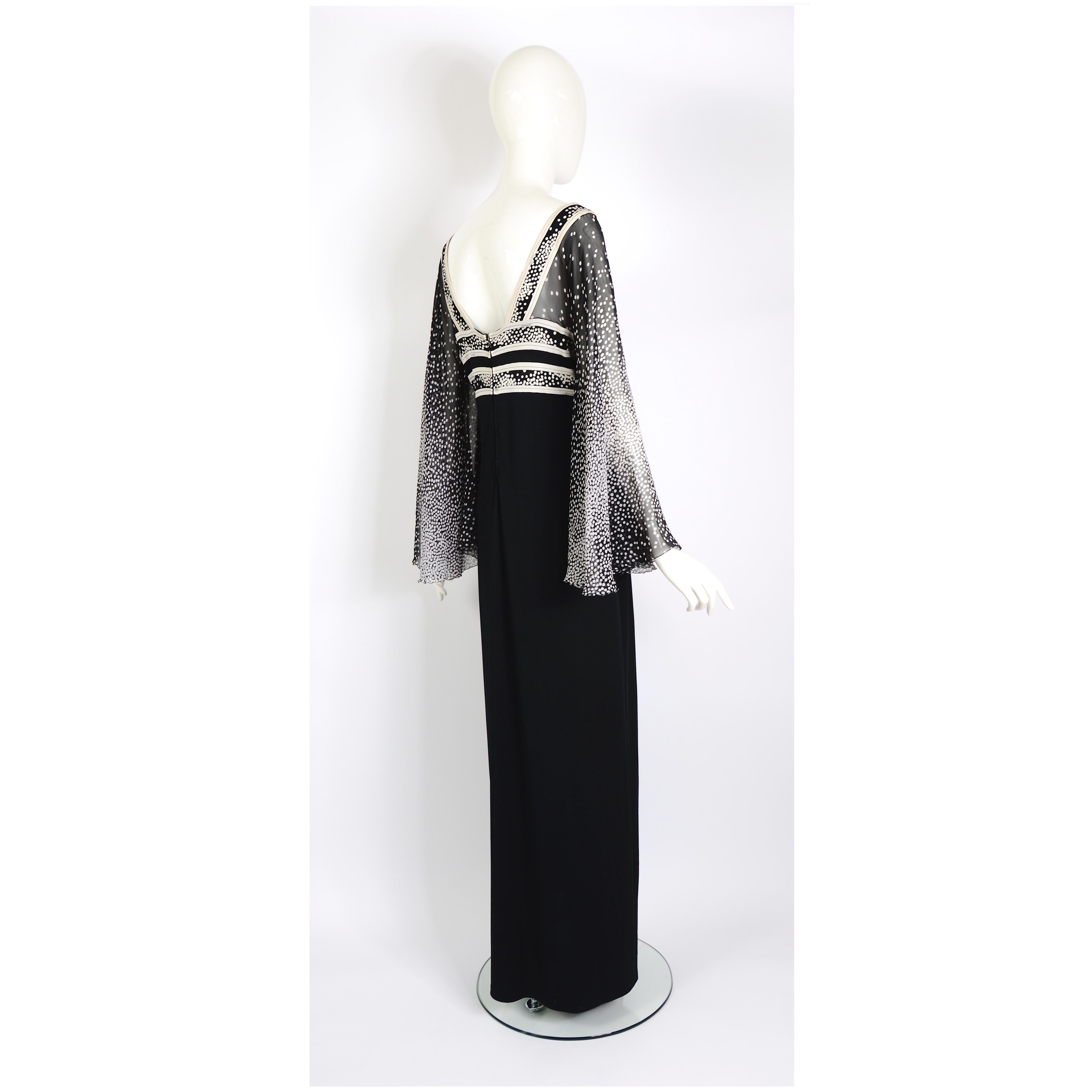 Leonard vintage 1980s large sleeves black and white print silk dress For Sale 1