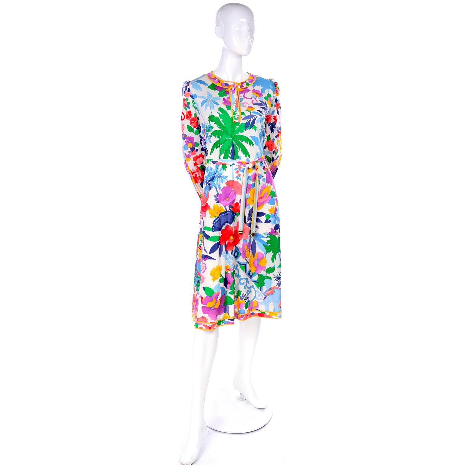 Leonard Vintage Dress in Tropical Floral Fish Elephant Print Silk Jersey 4