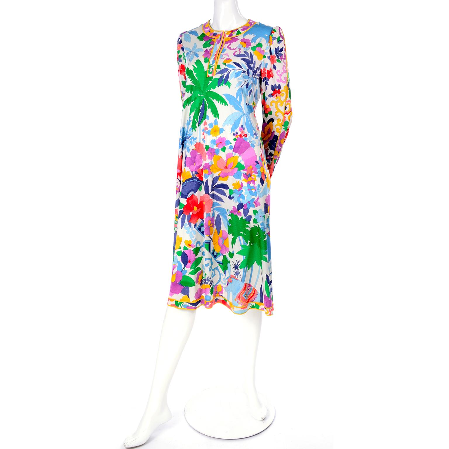 Leonard Vintage Dress in Tropical Floral Fish Elephant Print Silk Jersey 10