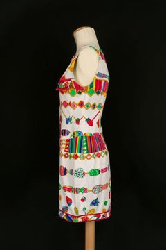 Léonard White Cotton Dress Printed with Candies and Fruits