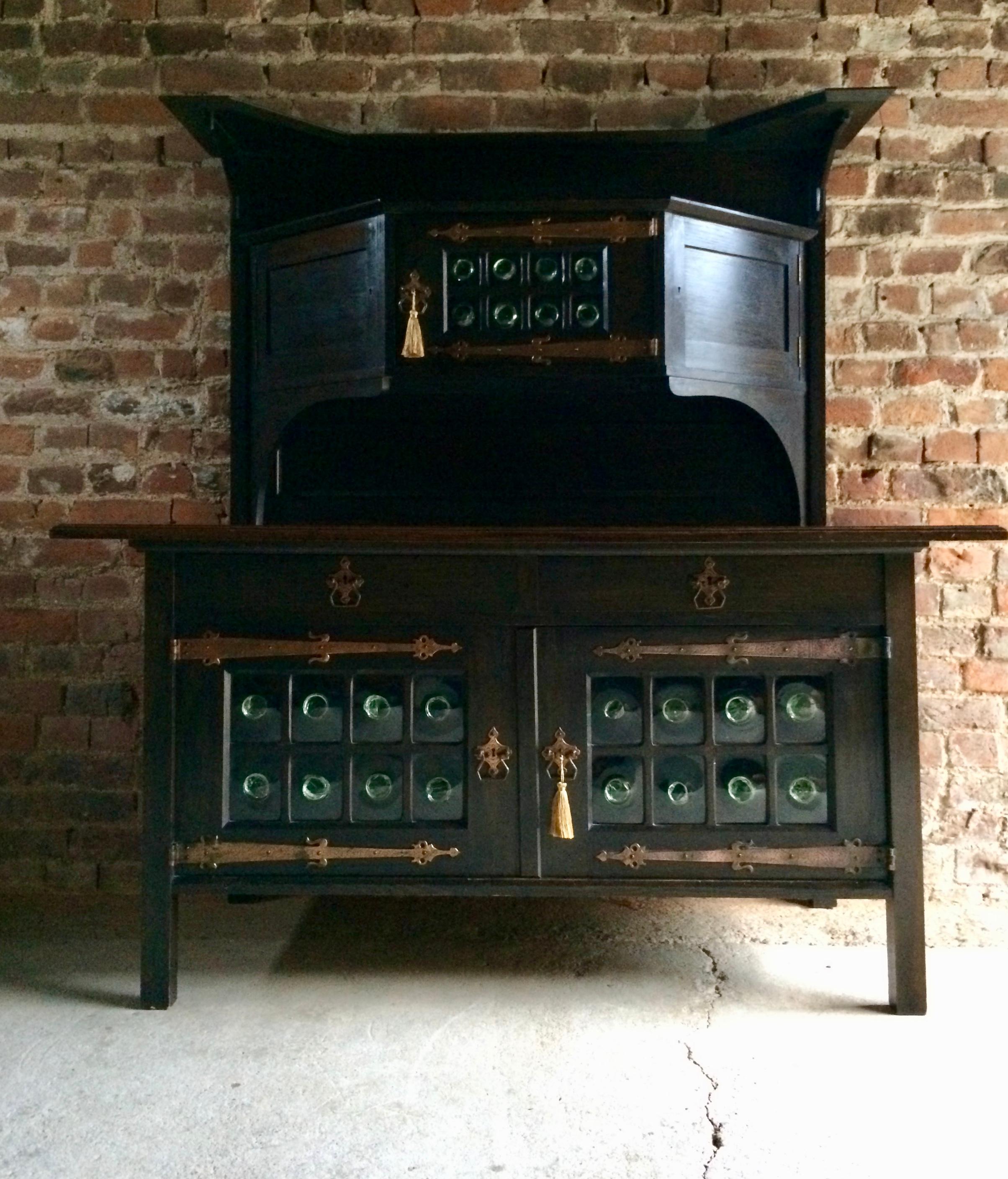 Glazed Leonard Wyburd for Liberty & Co Oak Arts & Crafts Sideboard Dresser, circa 1920