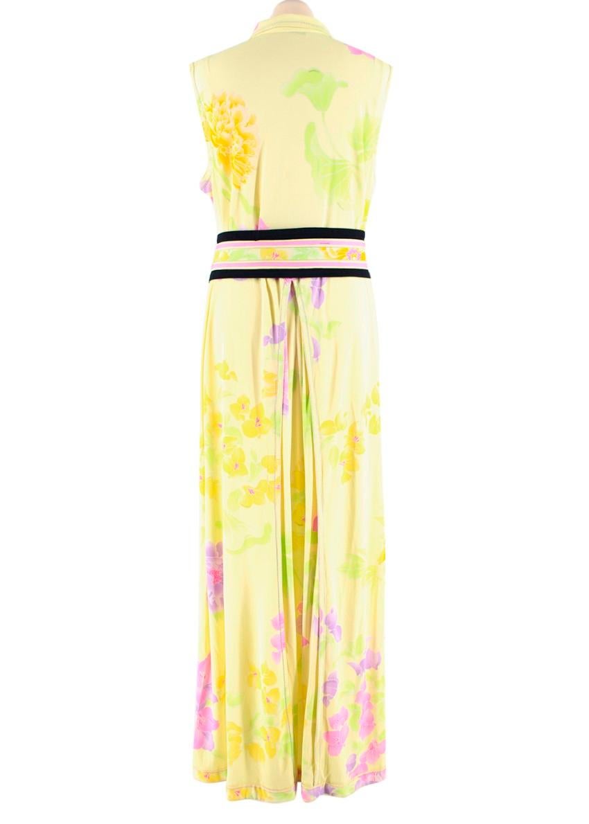 Leonard Yellow Printed Sleeveless Maxi Dress with Black Sash - Size US 8 In New Condition For Sale In London, GB