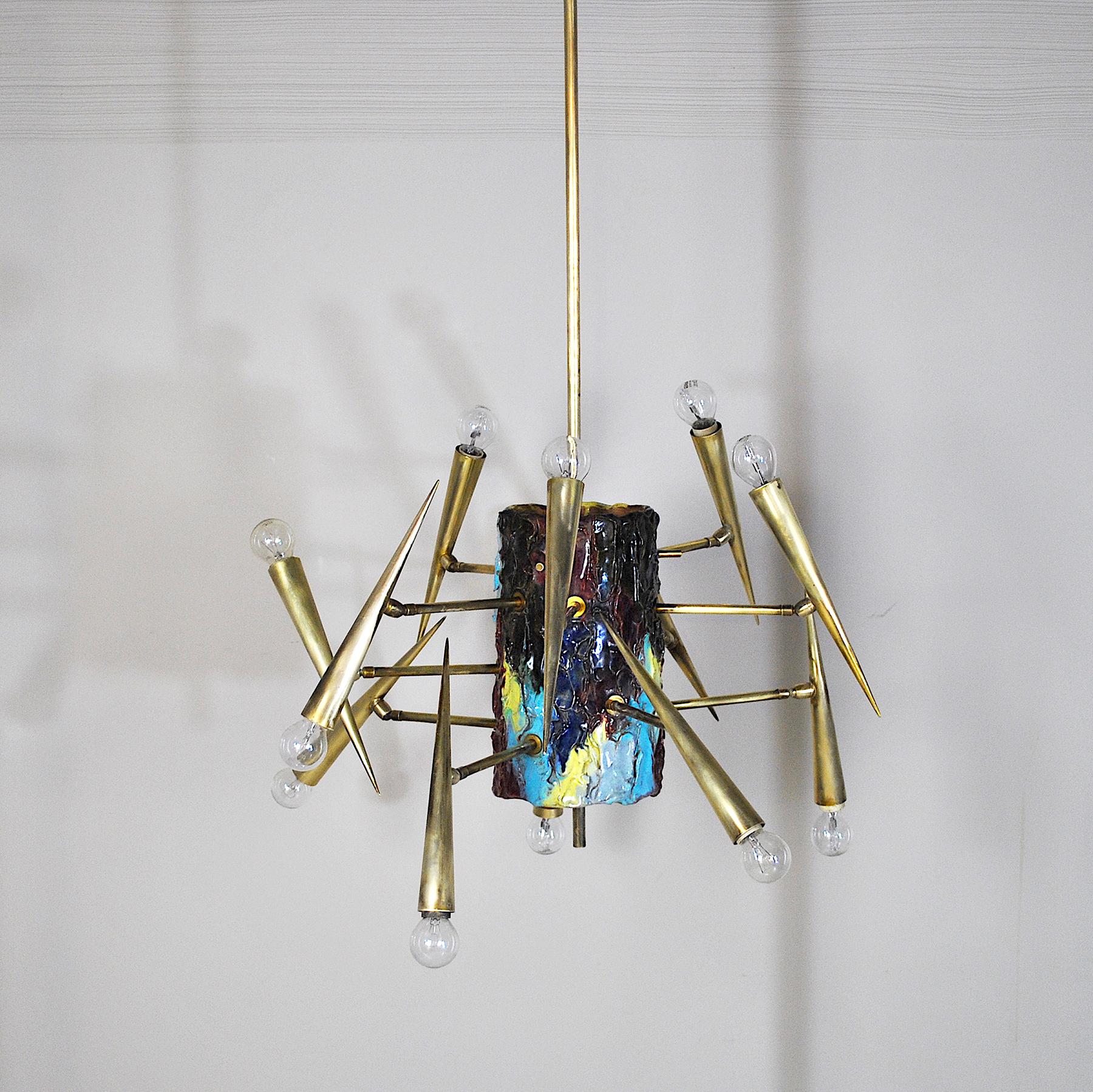 Lustre sculpture italien Leoncillo Leonardi, années 1950 pour Lumi, Milan. en vente 4