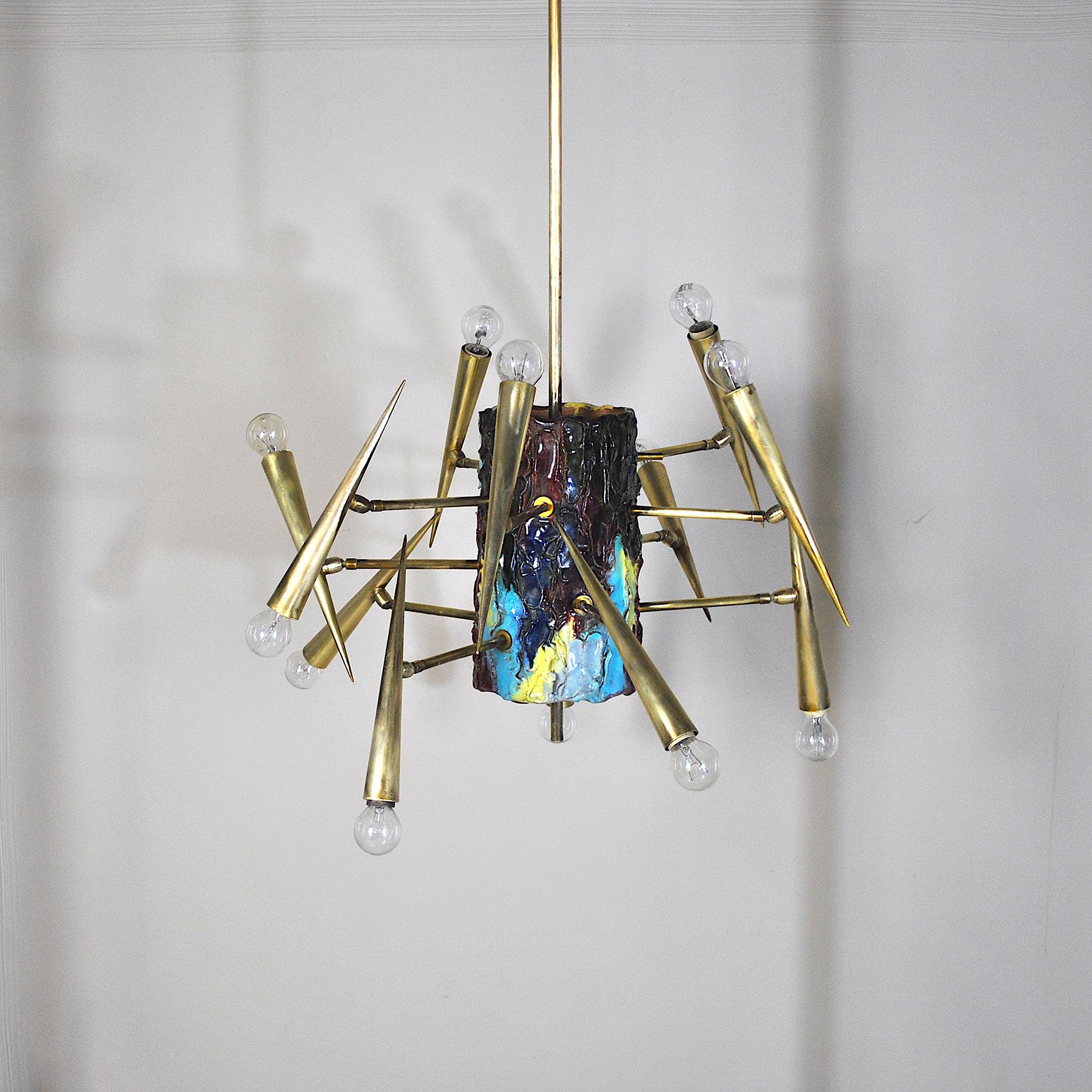 Lustre sculpture italien Leoncillo Leonardi, années 1950 pour Lumi, Milan. en vente 5