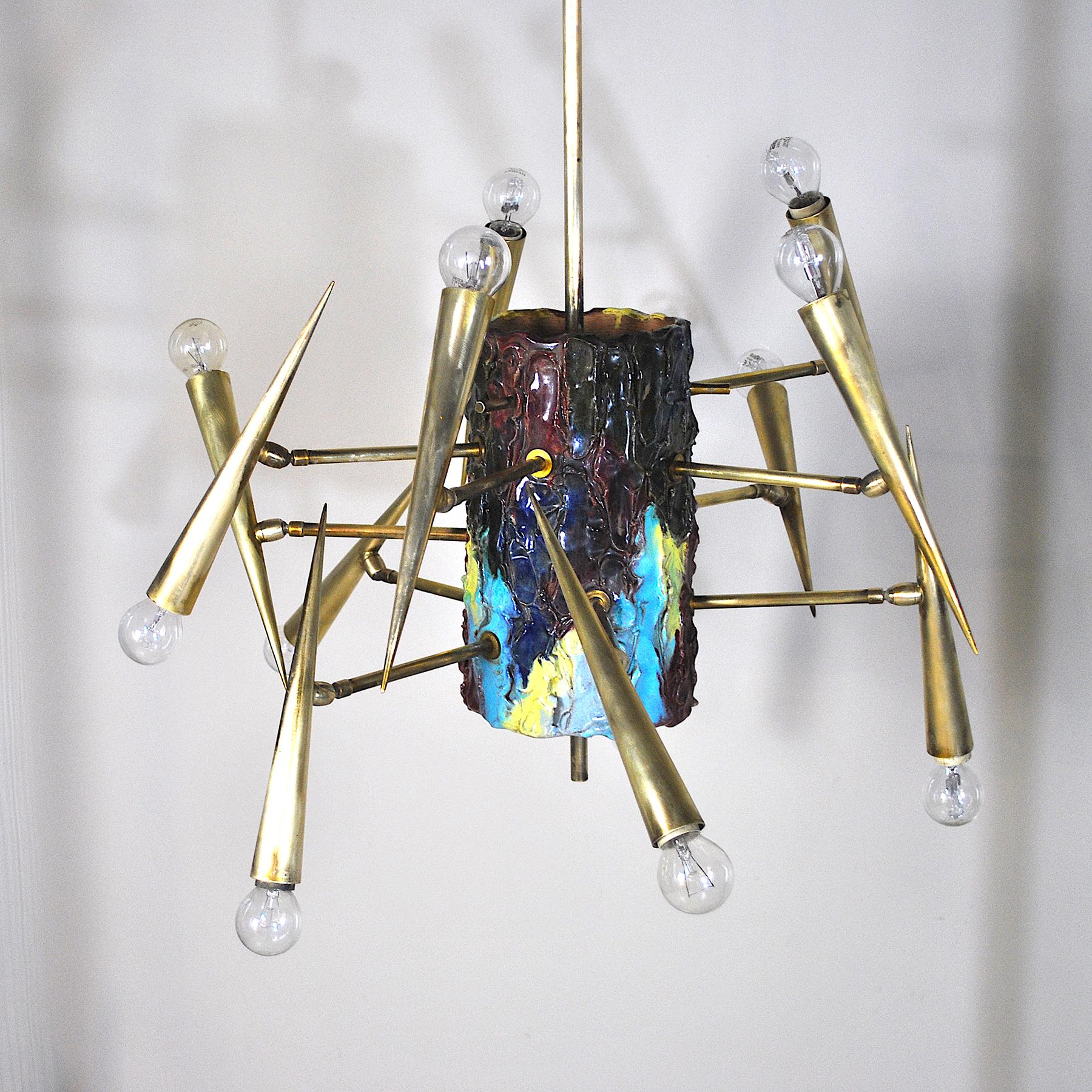 Lustre sculpture italien Leoncillo Leonardi, années 1950 pour Lumi, Milan. en vente 7