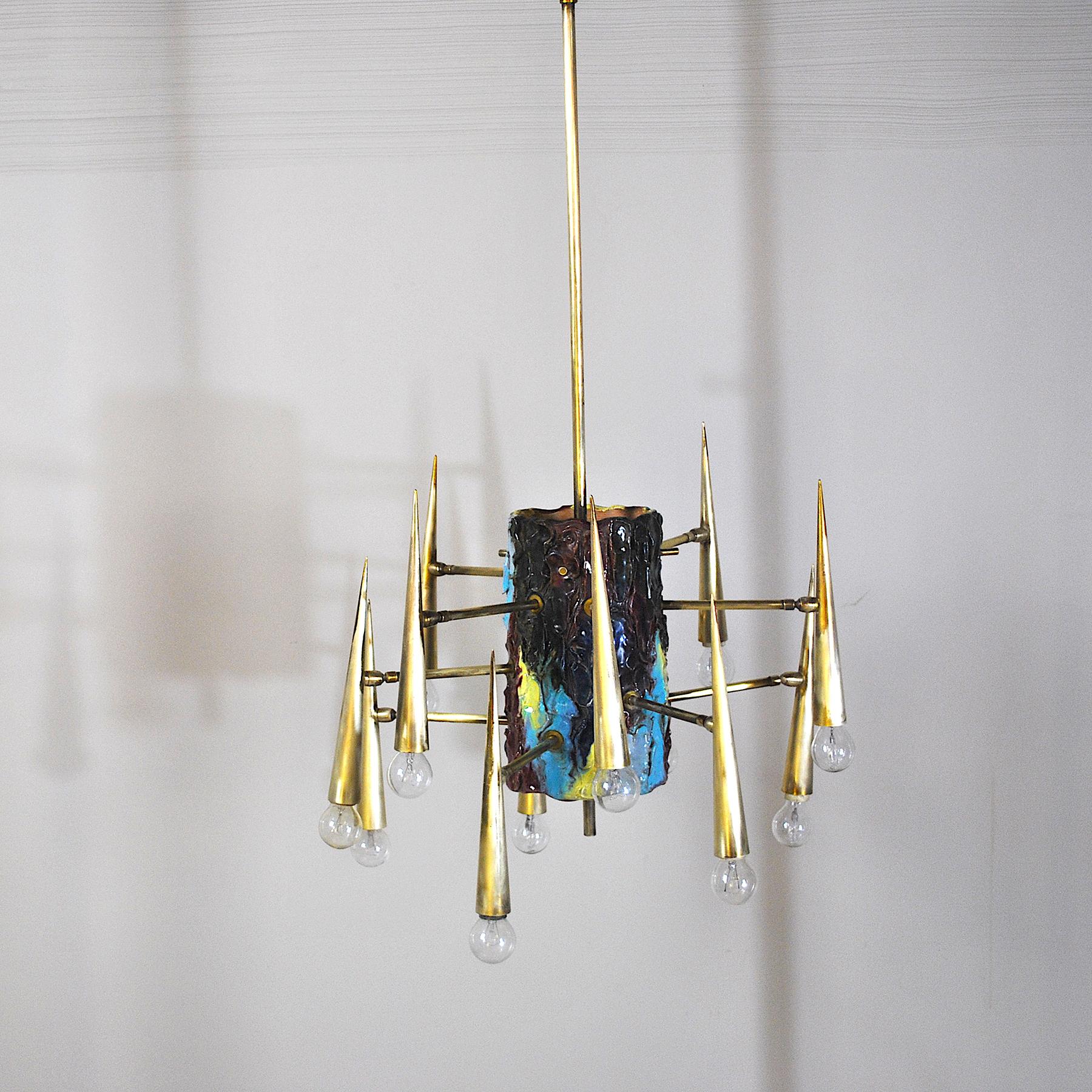 Lustre sculpture italien Leoncillo Leonardi, années 1950 pour Lumi, Milan. en vente 3