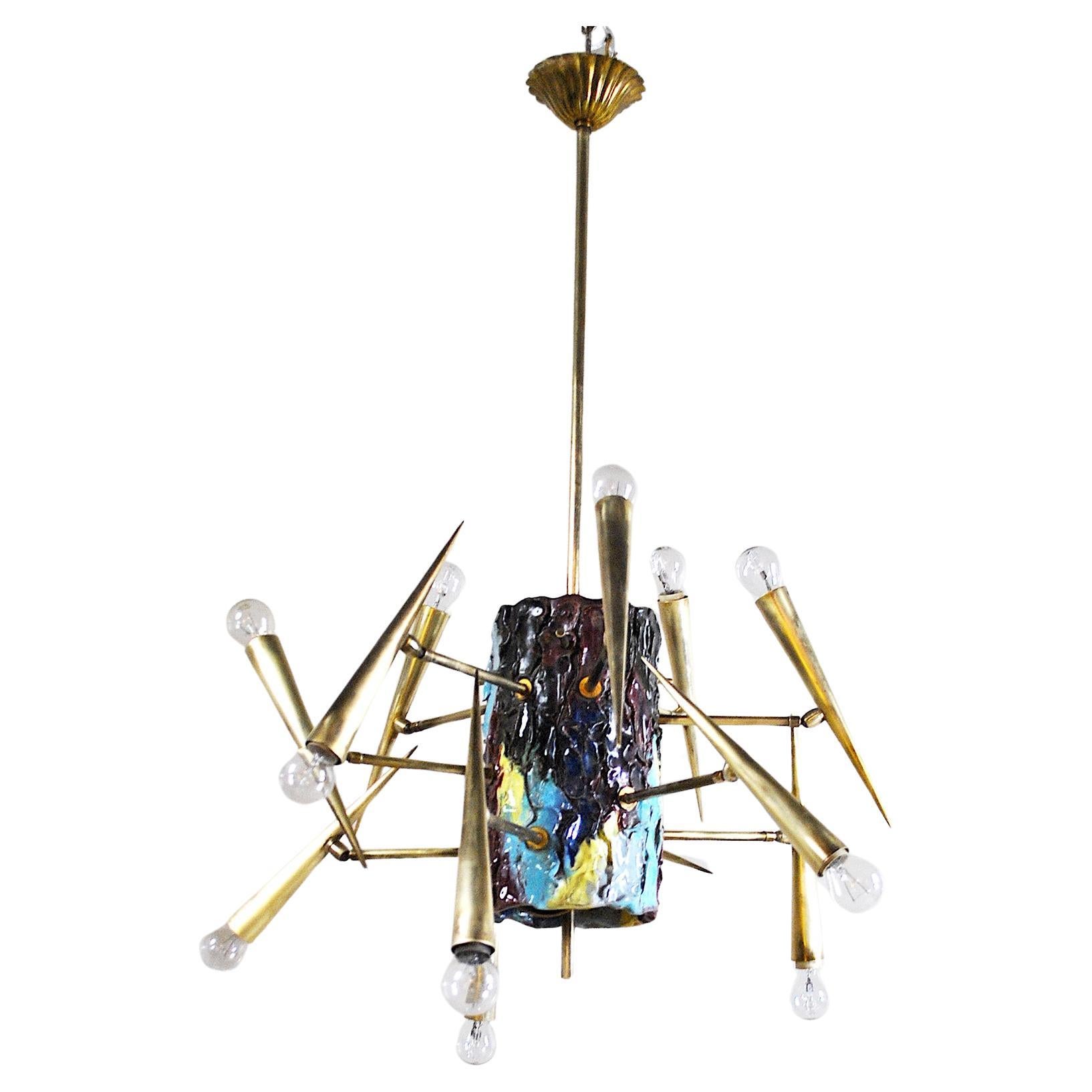 Lustre sculpture italien Leoncillo Leonardi, années 1950 pour Lumi, Milan. en vente