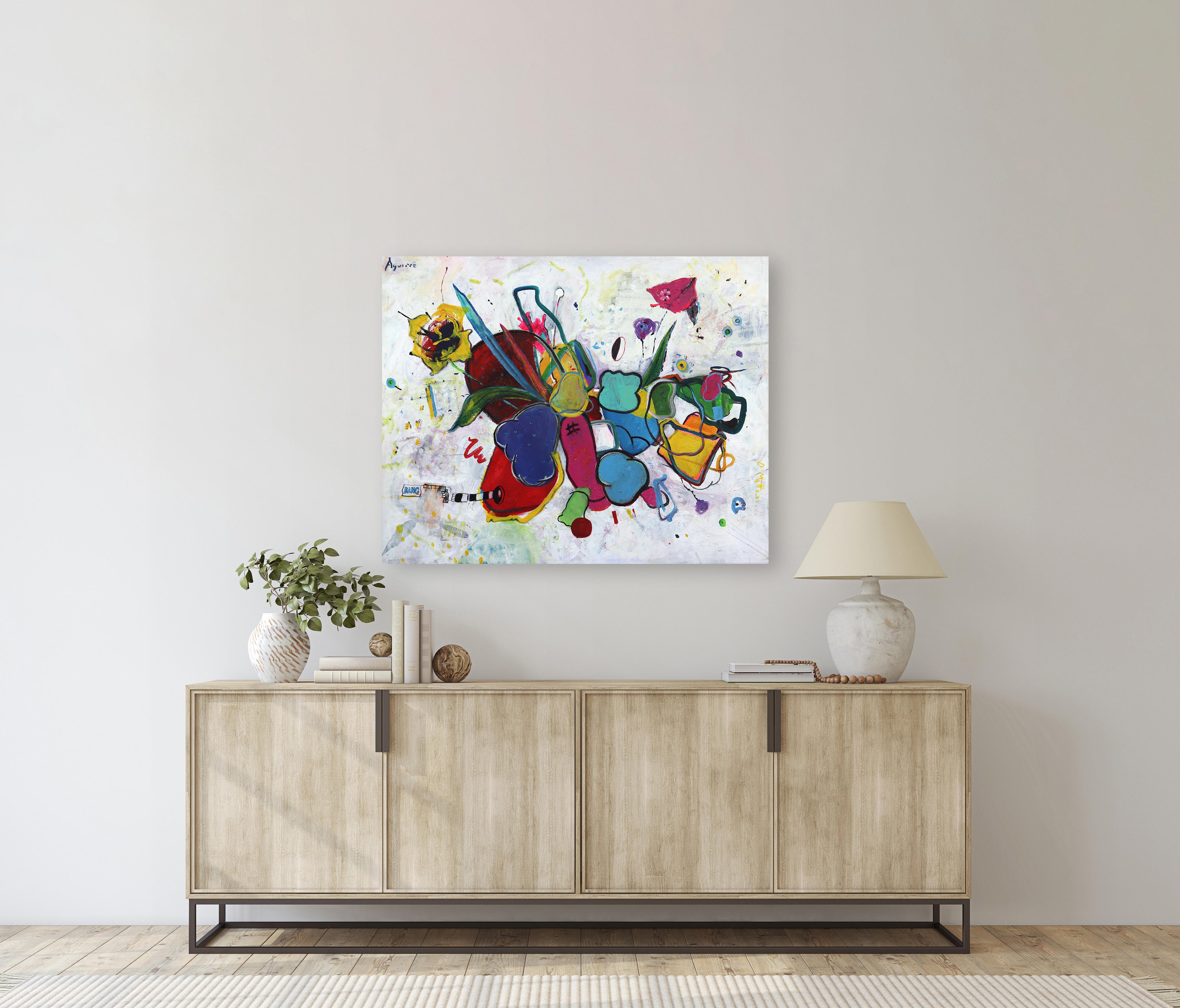 Blumenkraft – lebhaftes, farbenfrohes, abstraktes Original-Ölgemälde auf Leinwand – Painting von Leonardo Aguirre