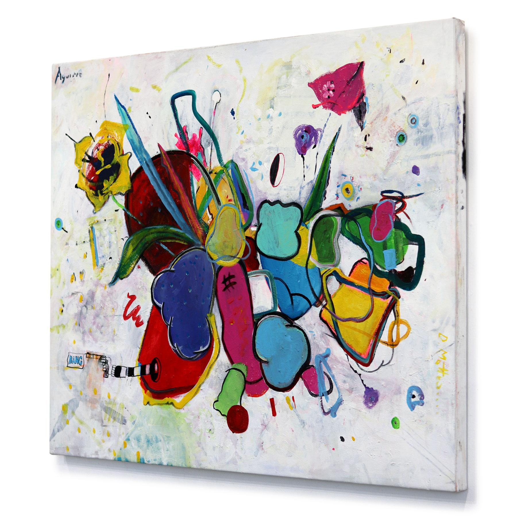 Flower Power - Vibrant Colorful Abstract Original Oil Painting on Canvas For Sale 2