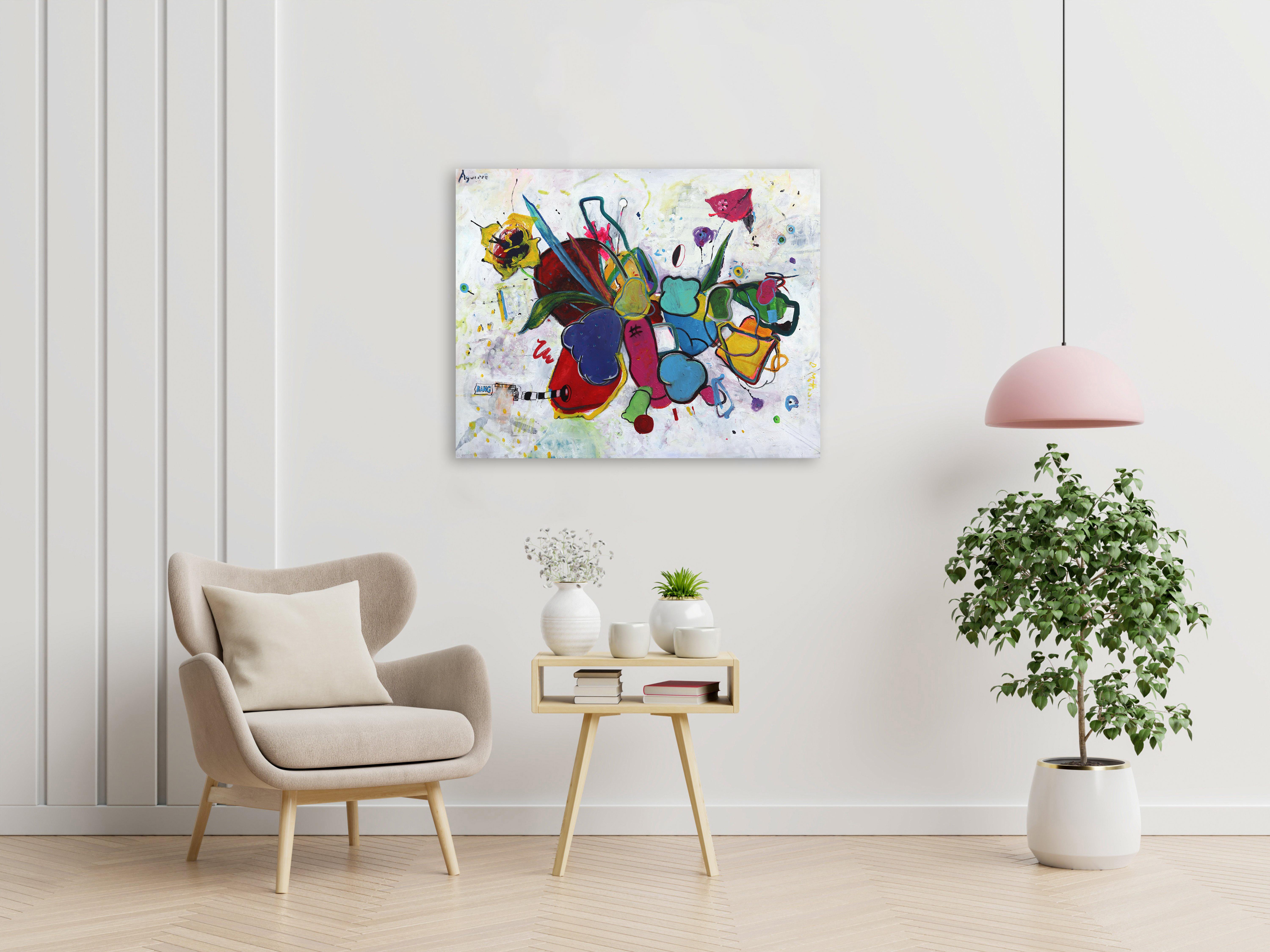 Flower Power - Vibrant Colorful Abstract Original Oil Painting on Canvas For Sale 5