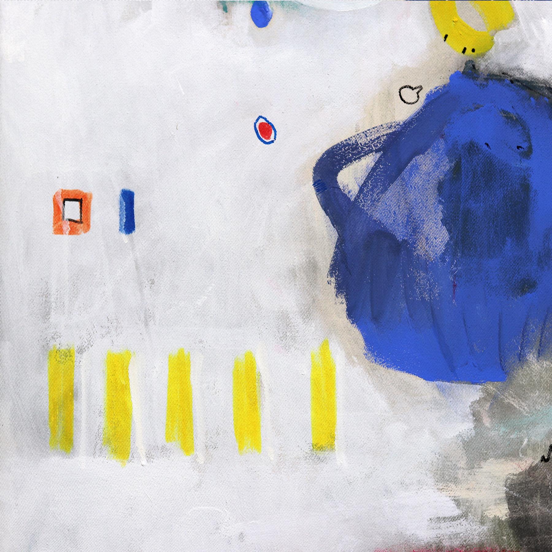 NBA 3 - Grande pittura ad olio originale pop art astratta vibrante e colorata su tela - Abstract Painting Beige di Leonardo Aguirre