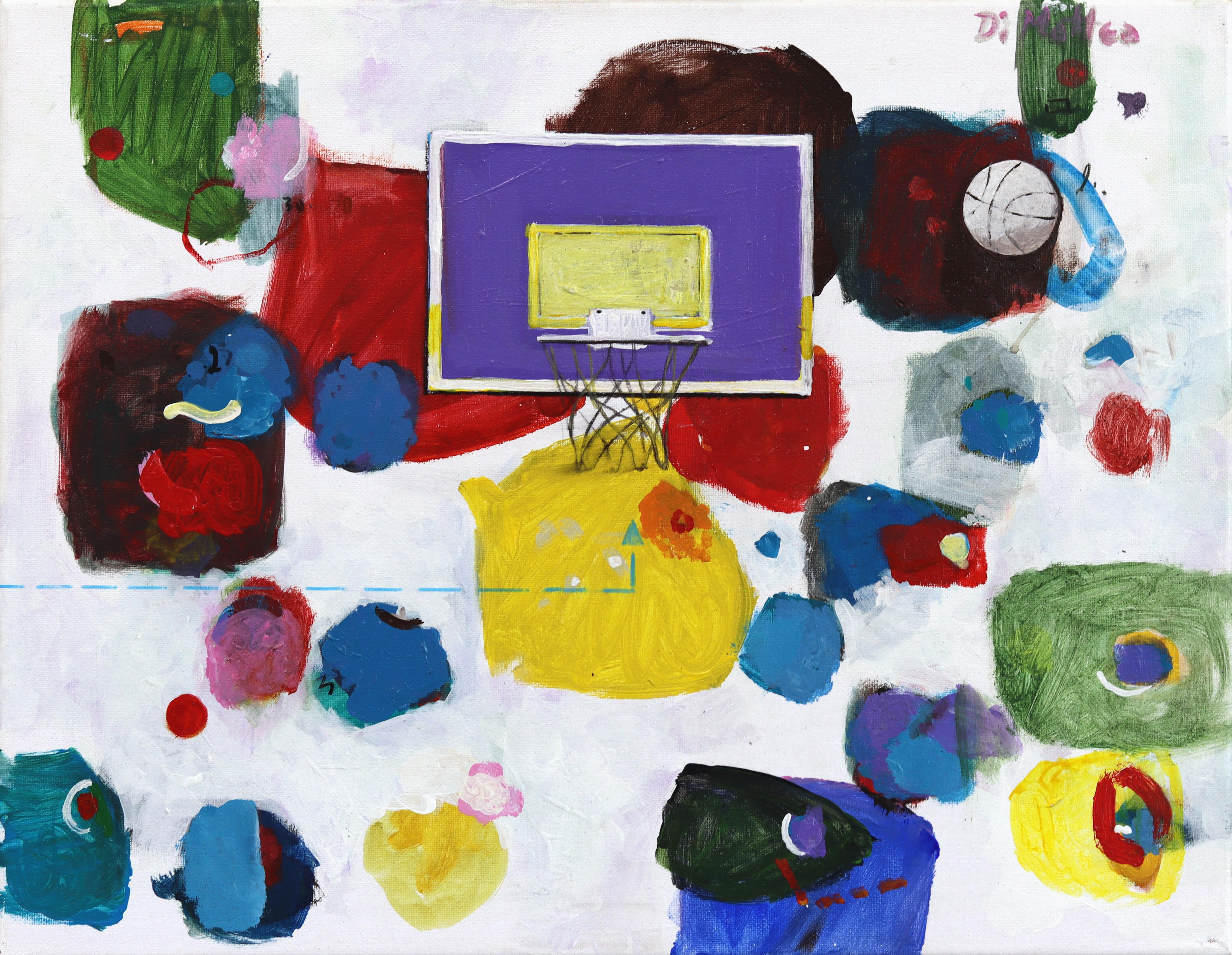 Still-Life Painting di Leonardo Aguirre - NBA R - Dipinto a olio in stile pop art su tela, colorato e astratto, ispirato al basket