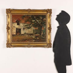 Glimpse of a Barn, Oil on Wooden Hardboard Italy XIX-XX Century