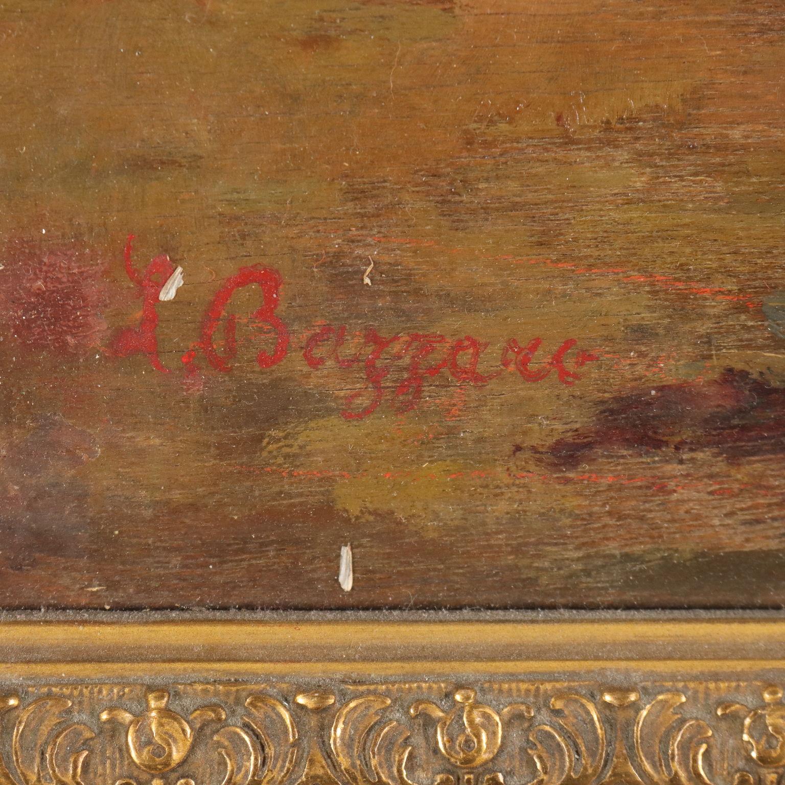 Glimpse of a Barn, Oil on Wooden Hardboard Italy XIX-XX Century 3