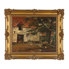 Glimpse of a Barn, huile sur panneau de bois rigide, Italie XIX-XX siècle