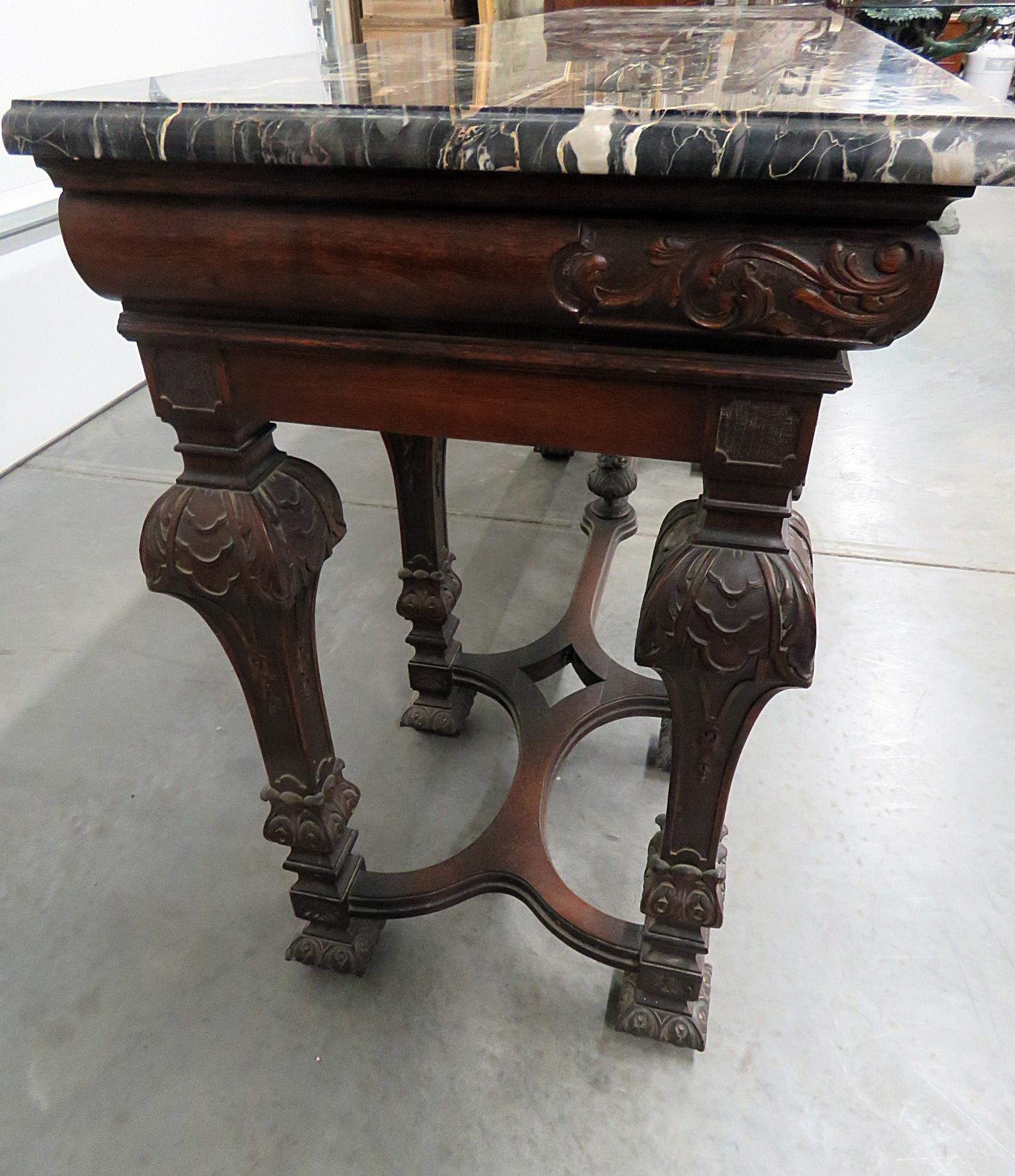 Carved Walnut English Marble Top Sideboard Buffet Server C1920s 4