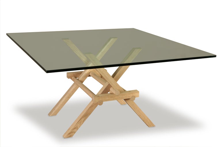 Leonardo Contemporary Table Made of Ashwood and Glass Top, design Marco