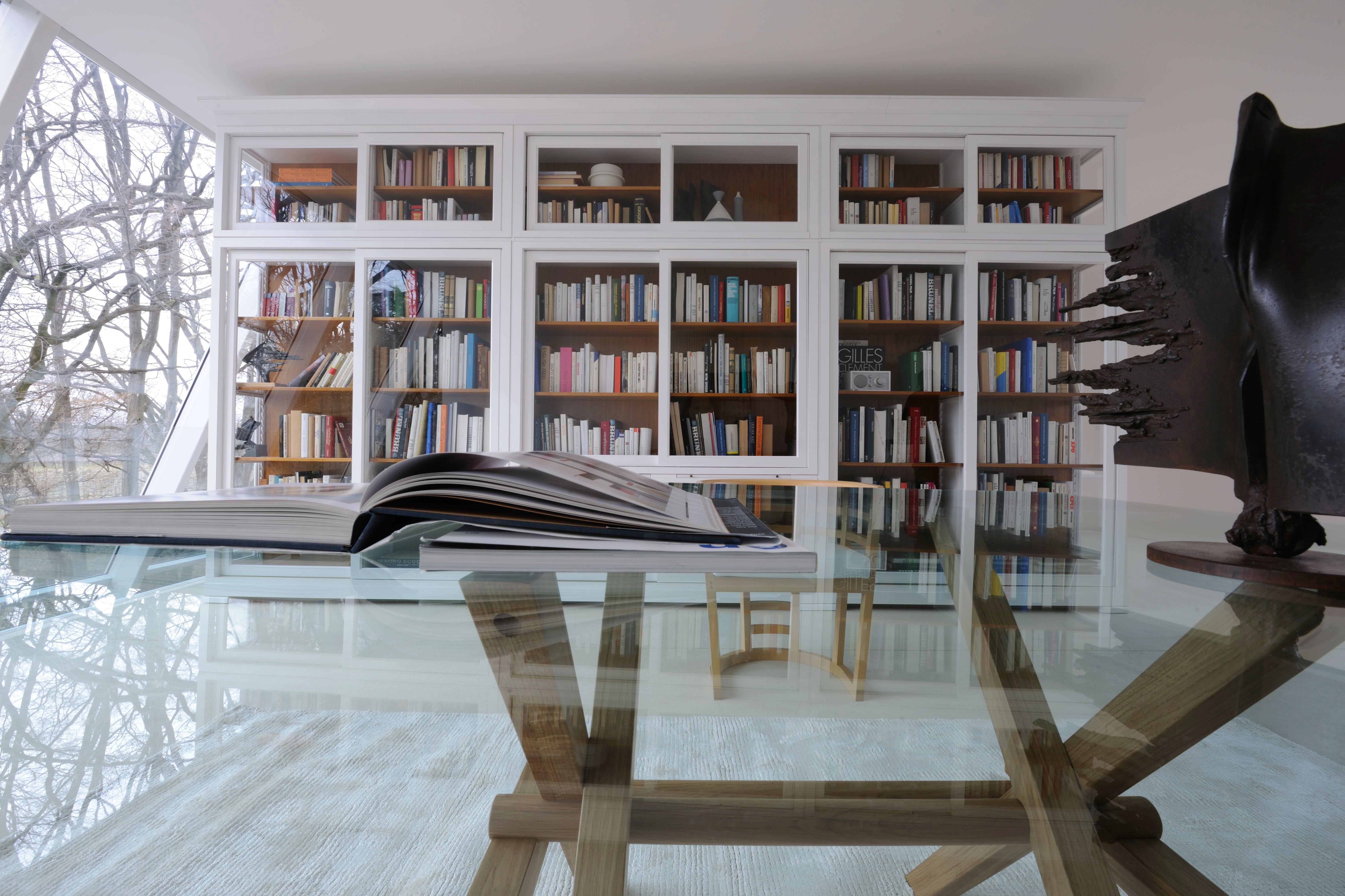 Leonardo, Contemporary Table Made of Ashwood with Glass Top, des. Marco Ferreri 1