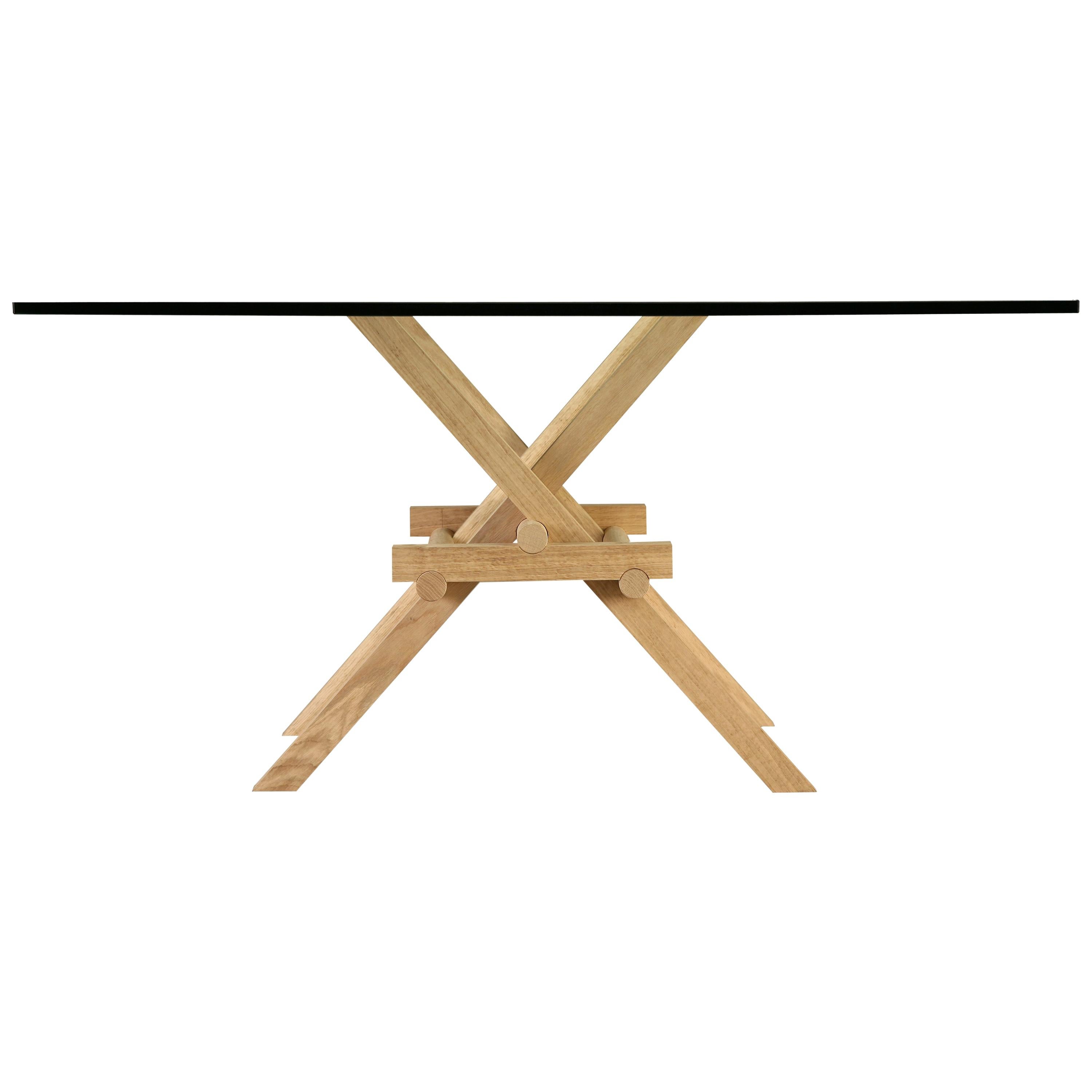 Leonardo, Contemporary Table Made of Ashwood with Glass Top, des. Marco Ferreri