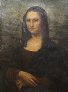 Antique Italian Old Master Oil Painting The Mona Lisa after Leonardo da Vinci