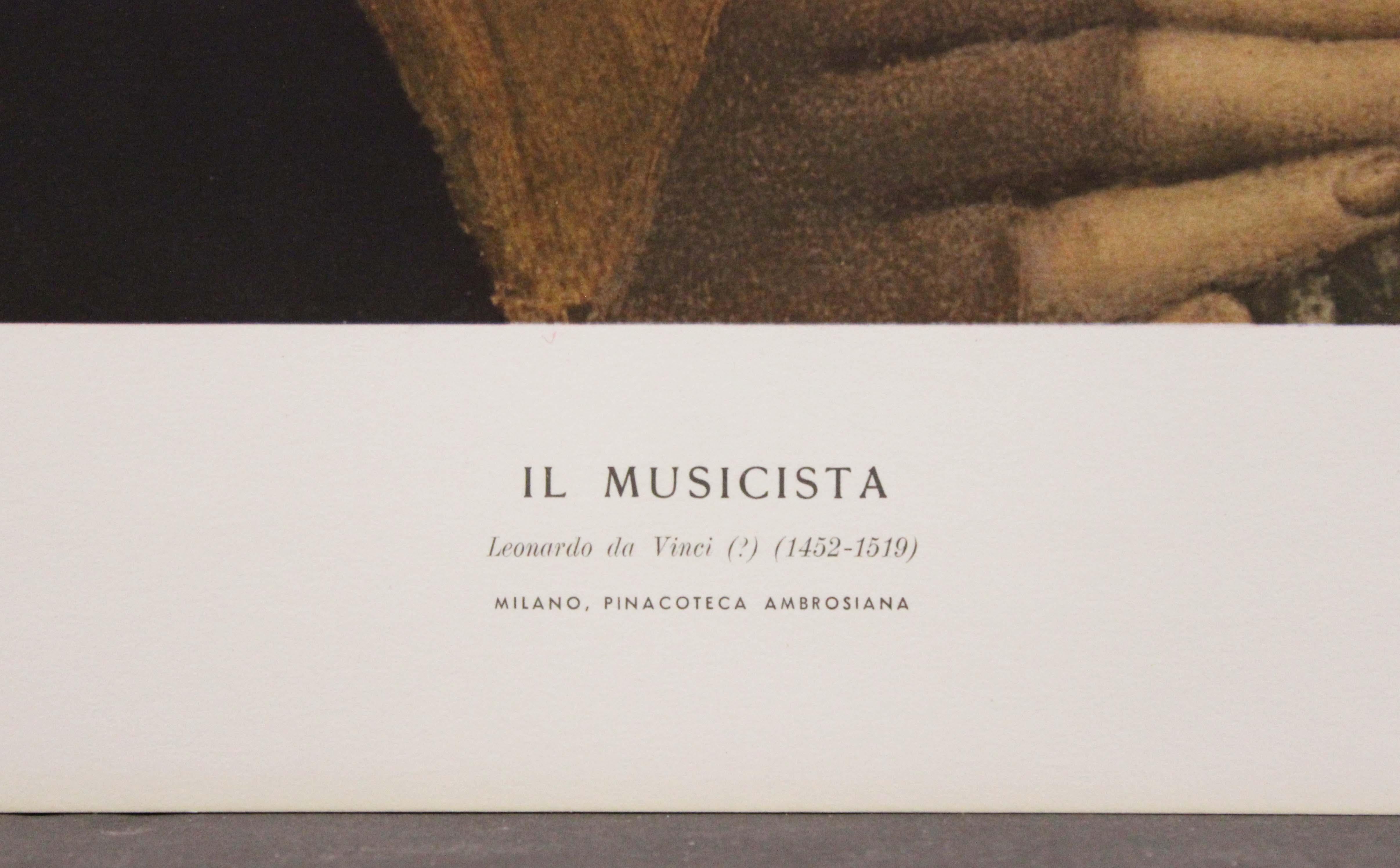 Poster „ Musicista“ von Musicista. Gedruckt in Italien von Roberto Hoesch, Mailand. – Print von Leonardo da Vinci