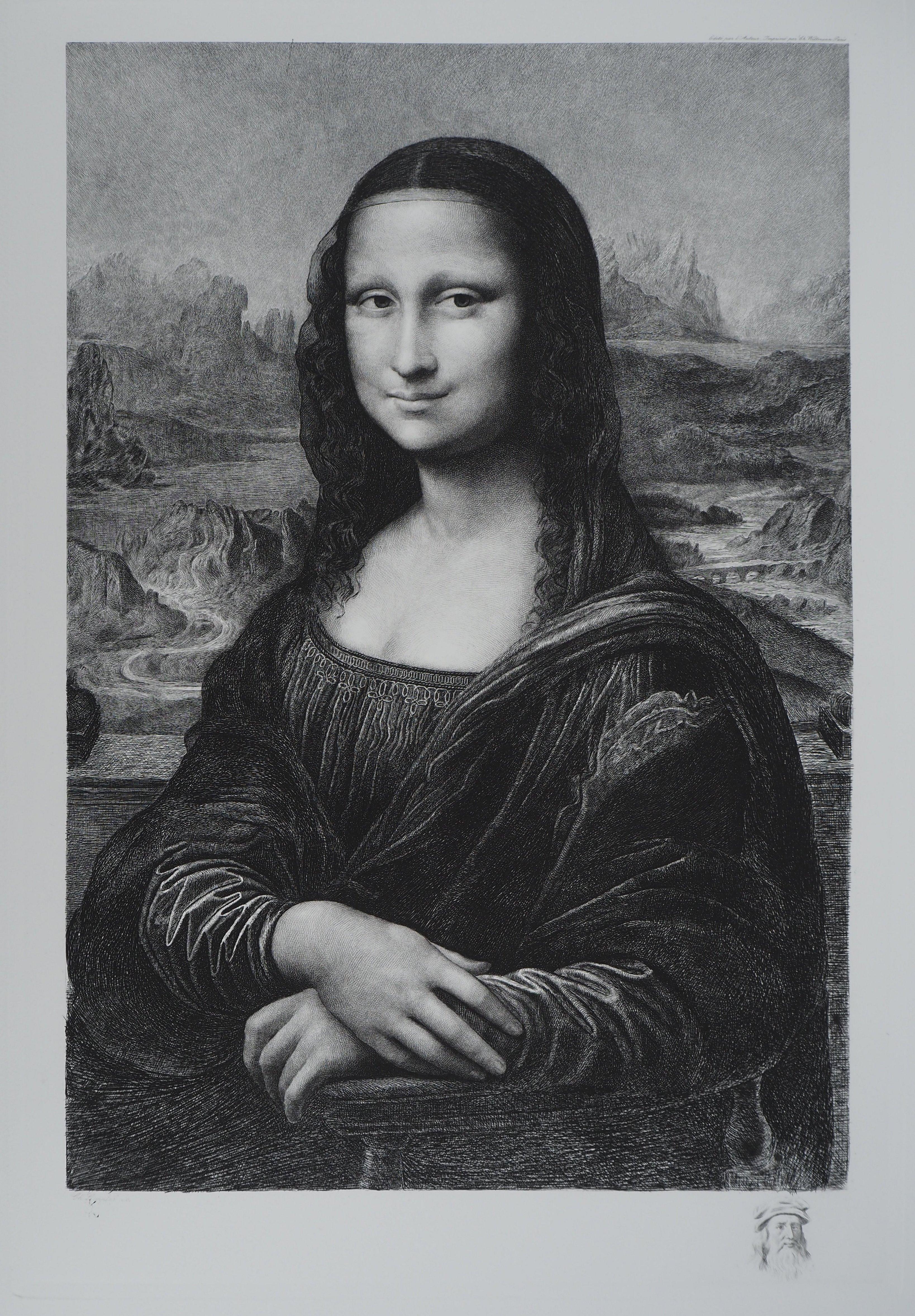 Mona Lisa - Grabado del Museo del Louvre - Print Escuela italiana de Leonardo da Vinci