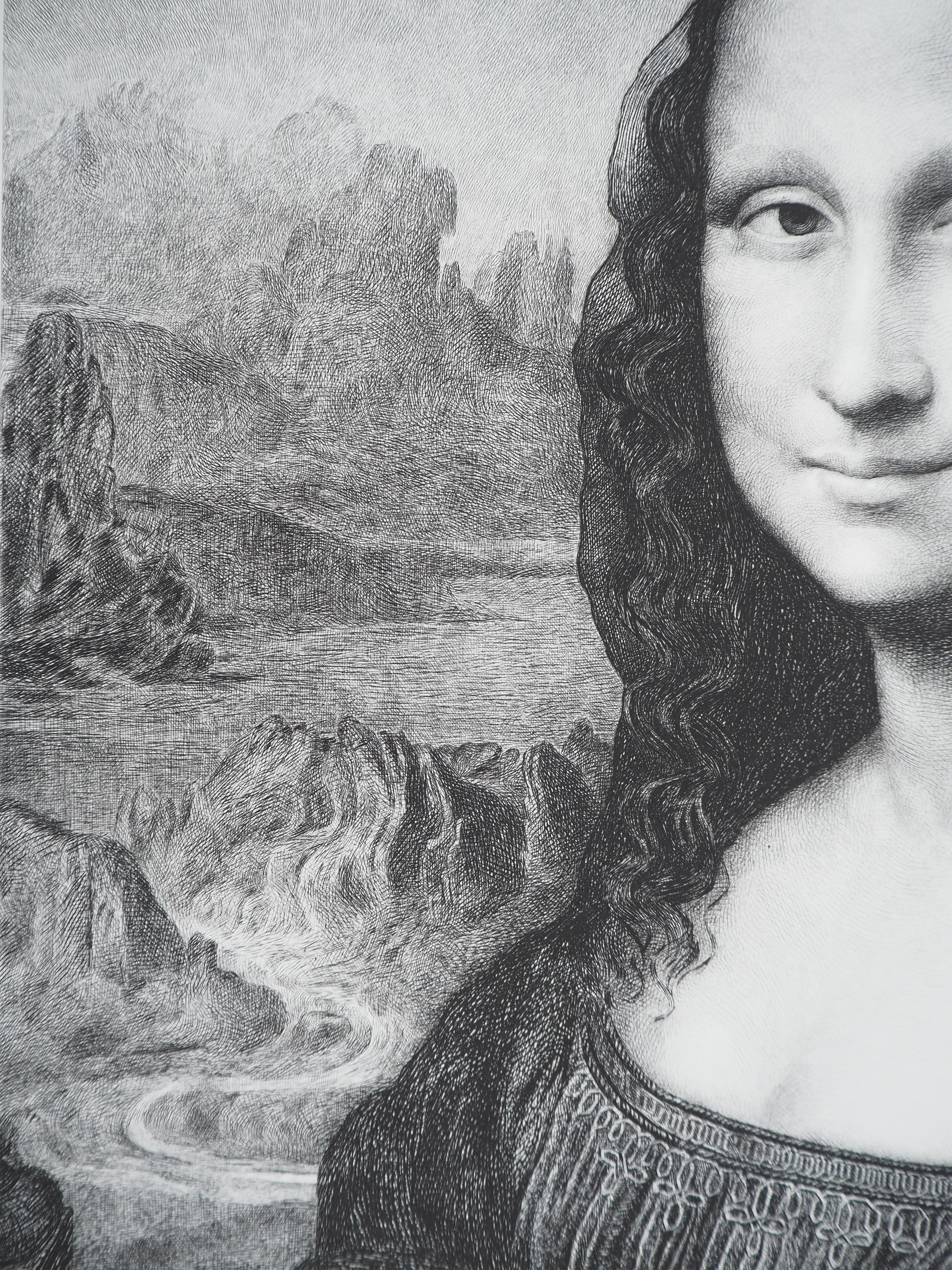 Mona Lisa - Grabado del Museo del Louvre en venta 3