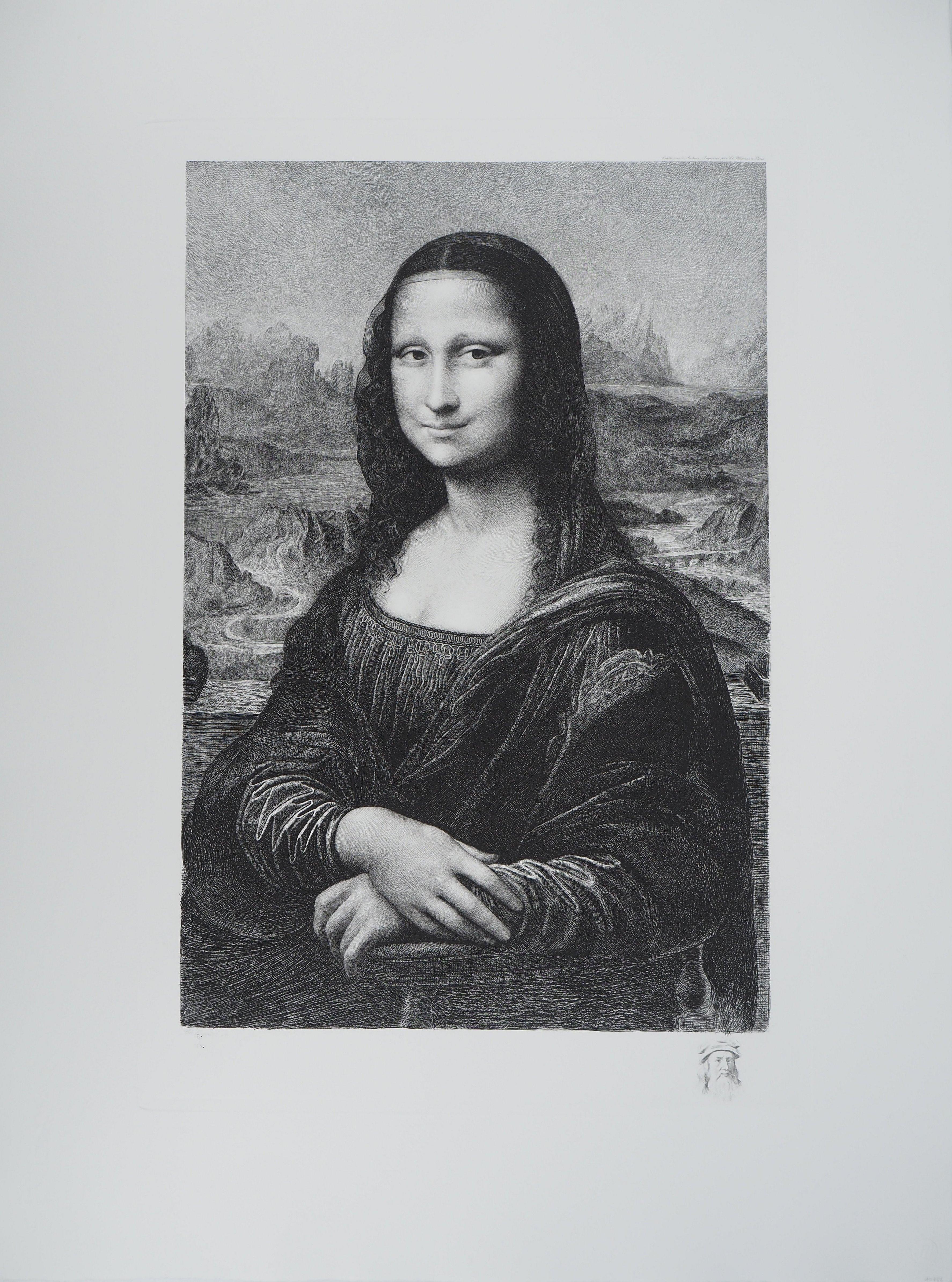 Portrait Print de Leonardo da Vinci - Mona Lisa - Grabado del Museo del Louvre