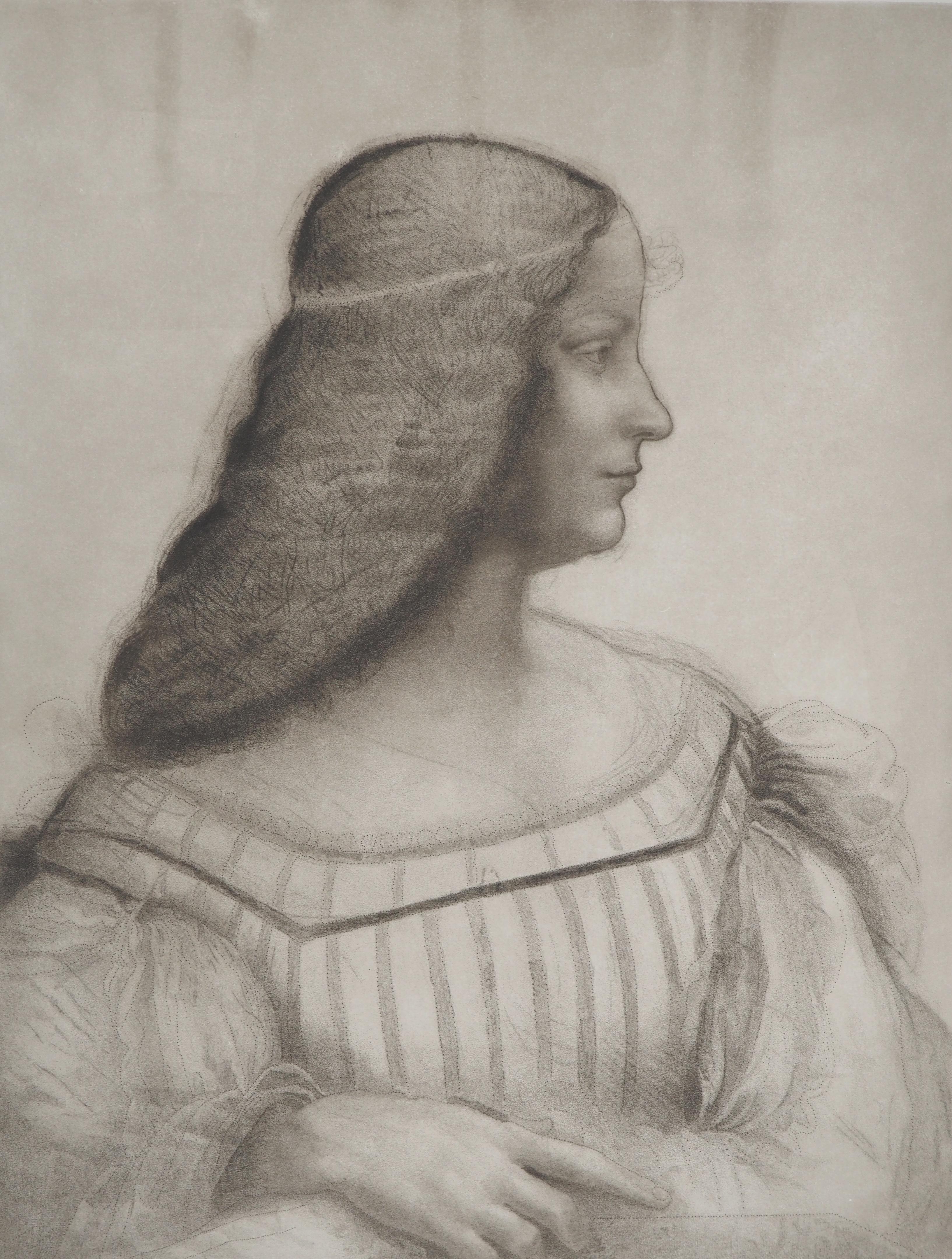 Portrait of Isabella d'Este - Etching from Louvre Museum - Print by Leonardo da Vinci