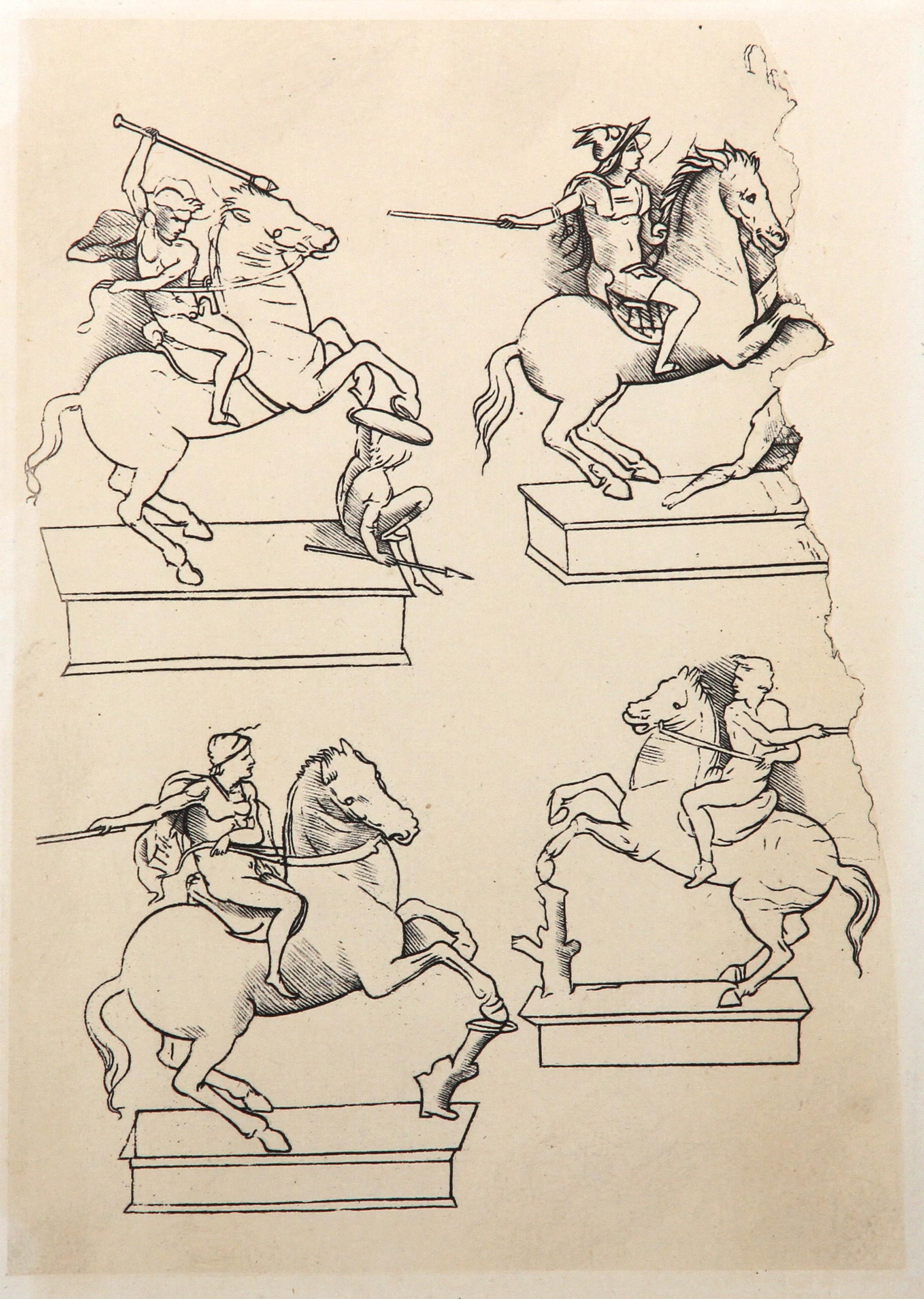  Leonardo da Vinci, Dopo Amand Durand, Italiano (1452 - 1519) - Quatre Etudes pour une Figure Equestre, Anno: circa 1878, Medium: Heliogravure, Dimensioni: 11.75  x 8.5 in. (29.85  x 21,59 cm), Stampatore: Amand Durand, Descrizione: L'incisore e