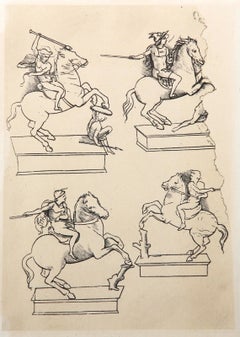 Antique Quatre Etudes pour une Figure Equestre, Heliogravure by Leonardo da Vinci