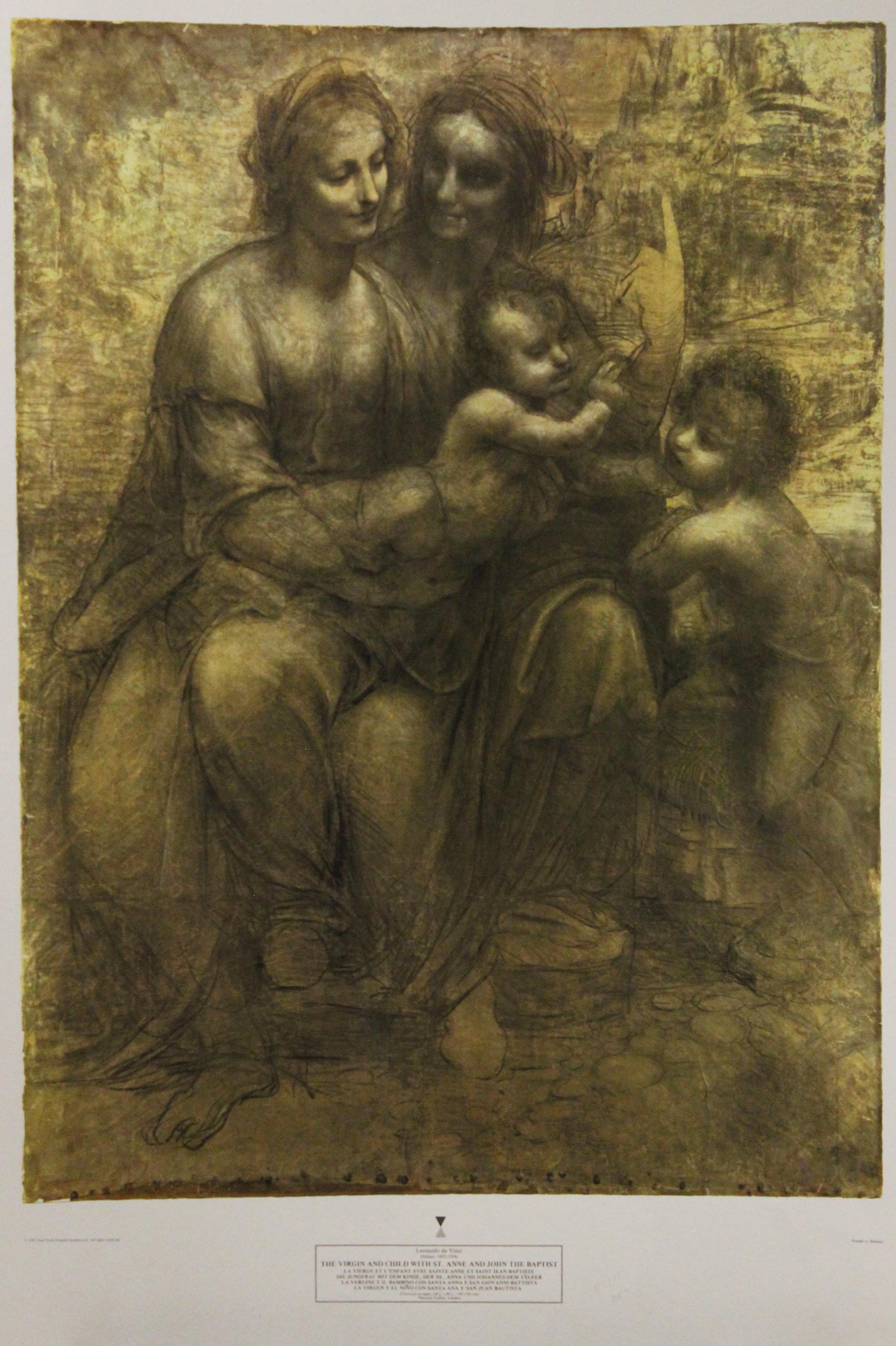 Leonardo da Vinci Portrait Print - The Virgin and Child with St. Anne and John the Baptist-Poster. 