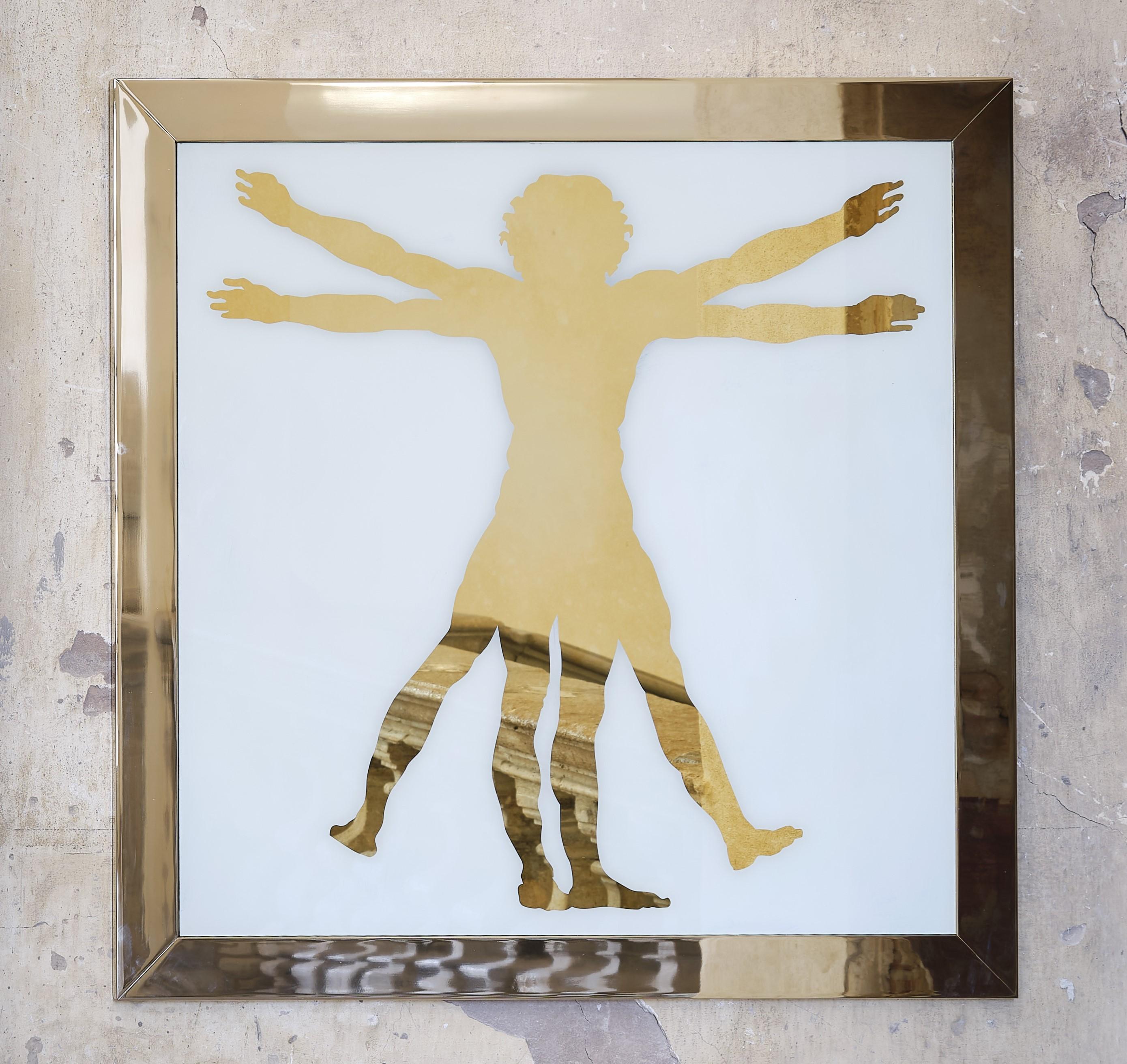 Leonardo Da Vinci, The Vitruvian Man, Icon Wall Decoration by Davide Medri
Dimensions: D 10 x W 116 x H 116 cm.
Materials: Golden mirror, metal structure.
Available in different colors and sizes.

Davide Medri was born in Cesena on August 7th 1967