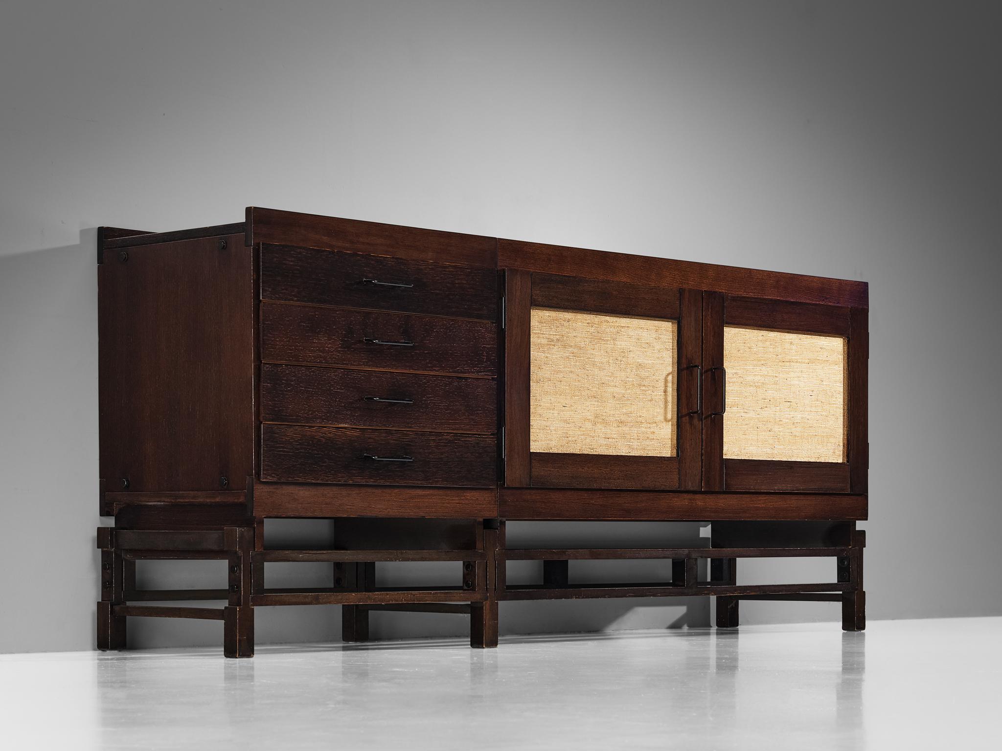 Leonardo Fiori for Isa Bergamo Sideboard in Stained Oak and Seagrass  In Good Condition For Sale In Waalwijk, NL