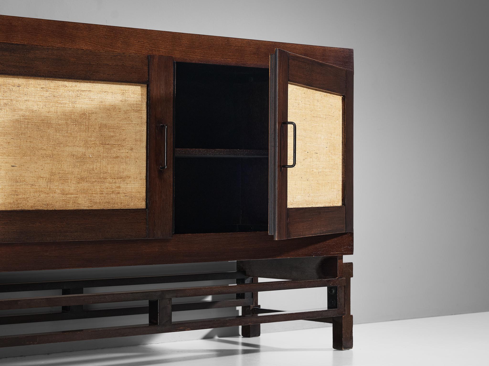 Mid-20th Century Leonardo Fiori for Isa Bergamo Sideboard in Stained Oak and Seagrass  For Sale