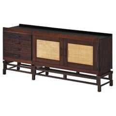 Vintage Leonardo Fiori for Isa Bergamo Sideboard in Stained Oak and Seagrass 