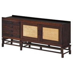 Retro Leonardo Fiori for Isa Bergamo Sideboard in Stained Oak and Seagrass 