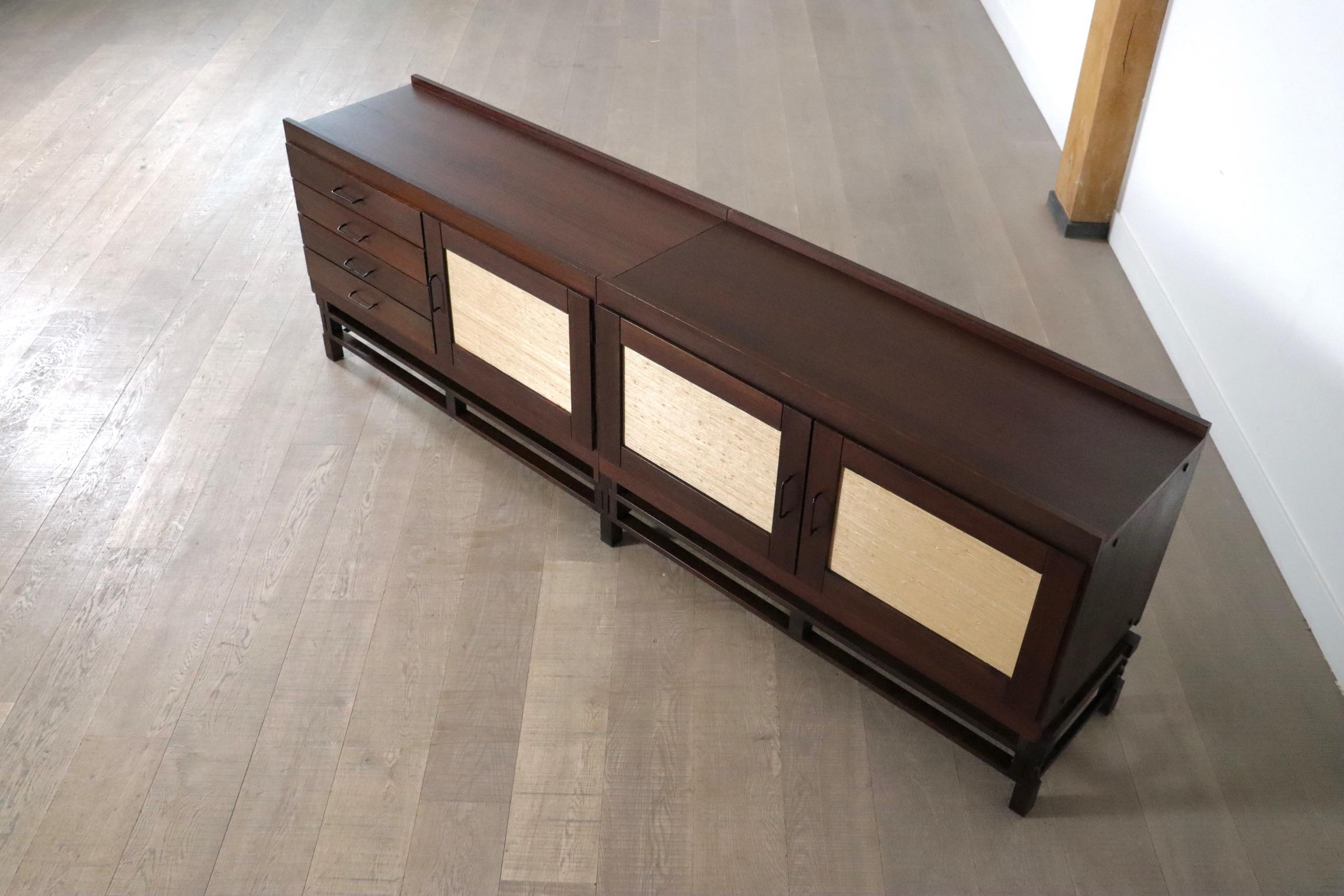 Leonardo Fiori for Isa Bergamo Sideboard in Wengé and Seagrass 1950s For Sale 7