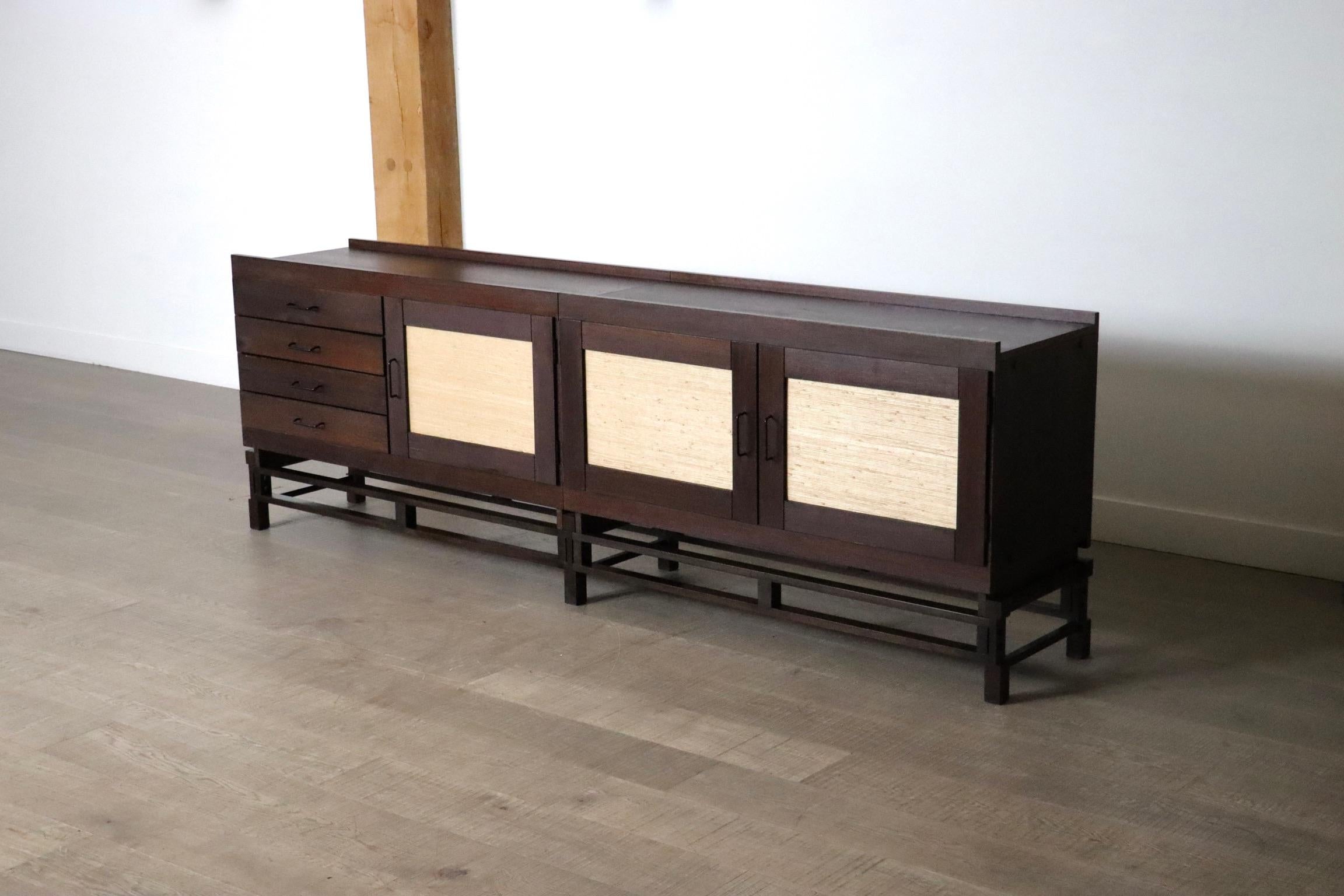 Leonardo Fiori for Isa Bergamo Sideboard in Wengé and Seagrass 1950s For Sale 9