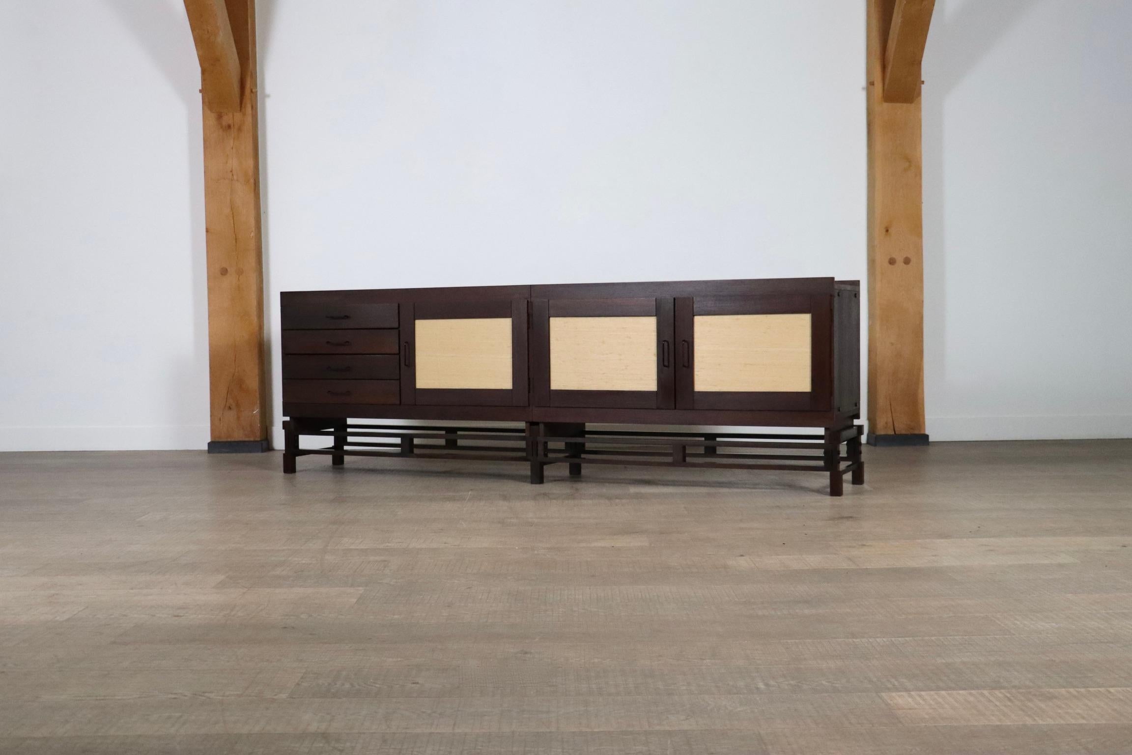 Mid-20th Century Leonardo Fiori for Isa Bergamo Sideboard in Wengé and Seagrass 1950s For Sale