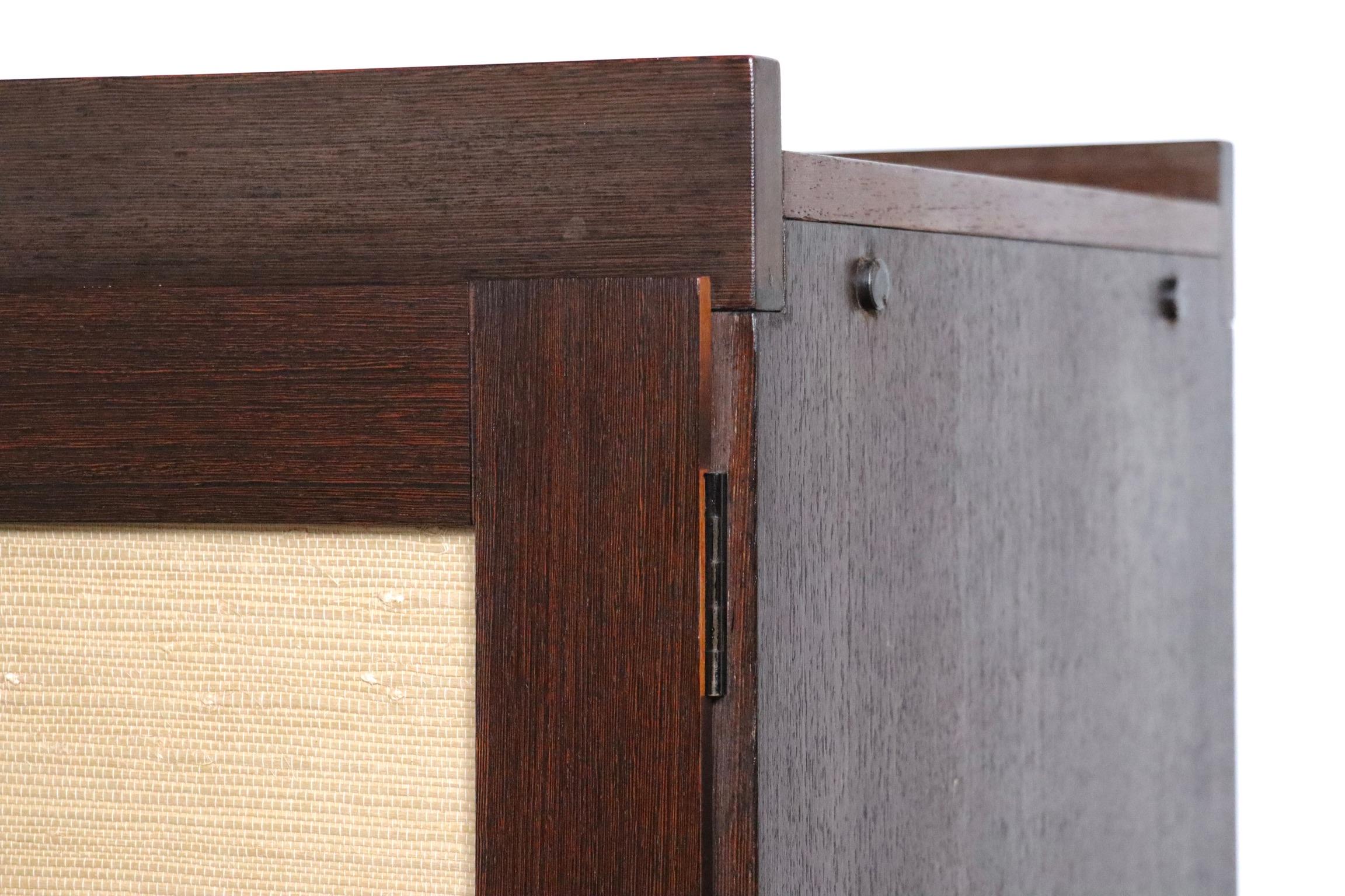 Metal Leonardo Fiori for Isa Bergamo Sideboard in Wengé and Seagrass 1950s For Sale