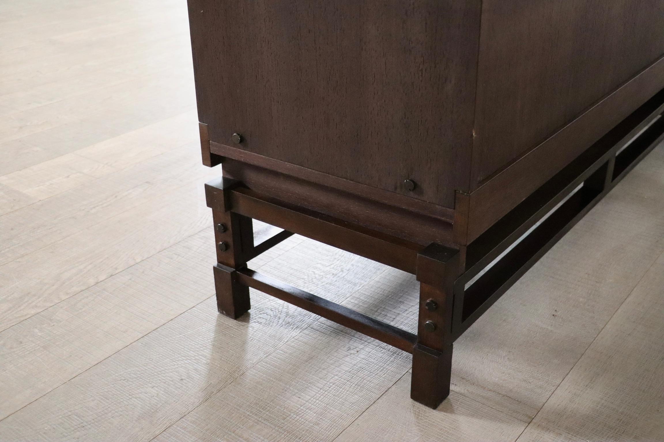 Leonardo Fiori for Isa Bergamo Sideboard in Wengé and Seagrass 1950s For Sale 2