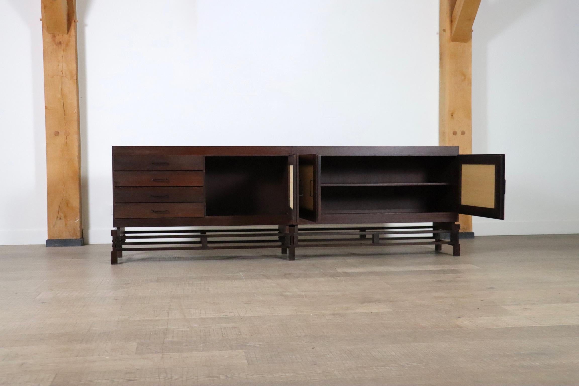 Leonardo Fiori for Isa Bergamo Sideboard in Wengé and Seagrass 1950s For Sale 4