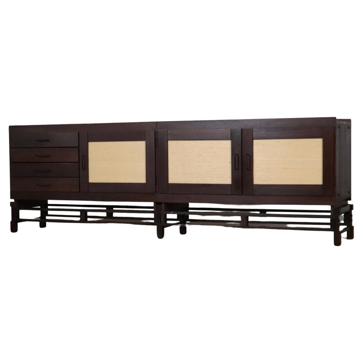 Leonardo Fiori für ISA Bergamo Sideboard aus Wengé und Seegras 1950er Jahre