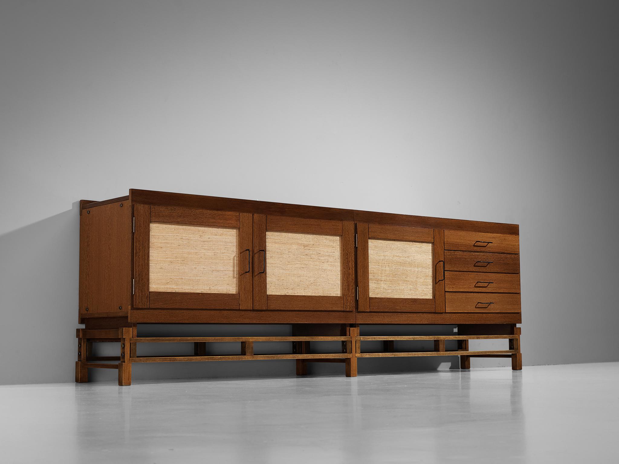 Mid-Century Modern Leonardo Fiori for Isa Bergamo Sideboard in Wengé and Seagrass  For Sale