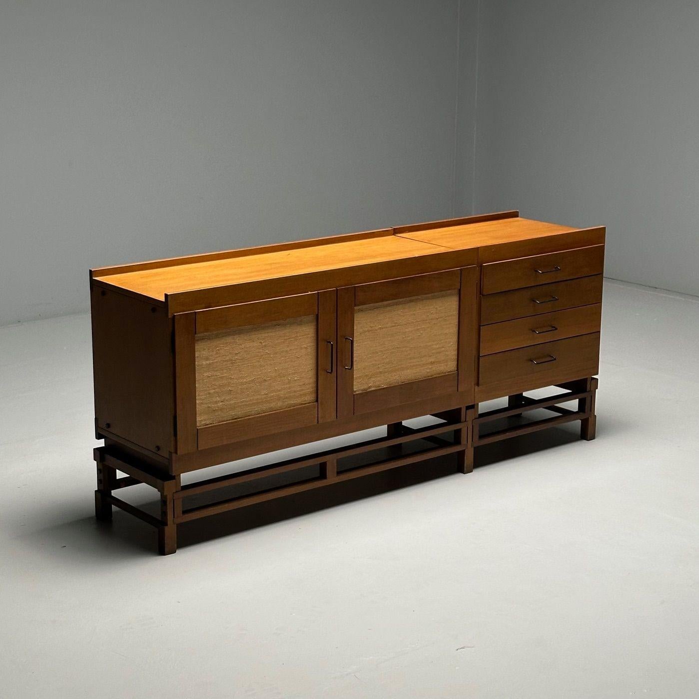 italien Leonardo Fiori, Italian Mid-Century Modern, Buffet, Wengé, Seagrass, 1950s en vente