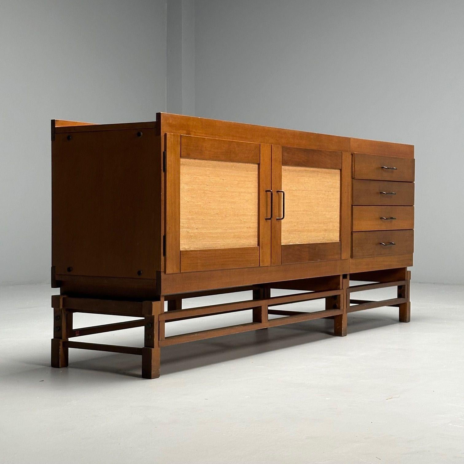 Milieu du XXe siècle Leonardo Fiori, Italian Mid-Century Modern, Buffet, Wengé, Seagrass, 1950s en vente