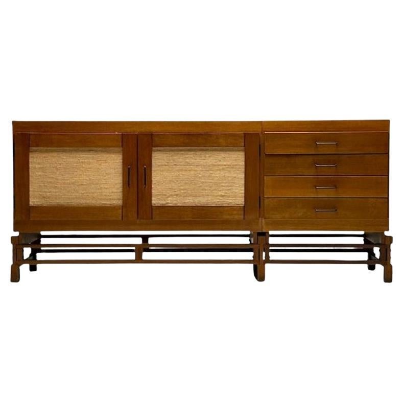 Leonardo Fiori, Italian Mid-Century Modern, Buffet, Wengé, Seagrass, 1950s en vente