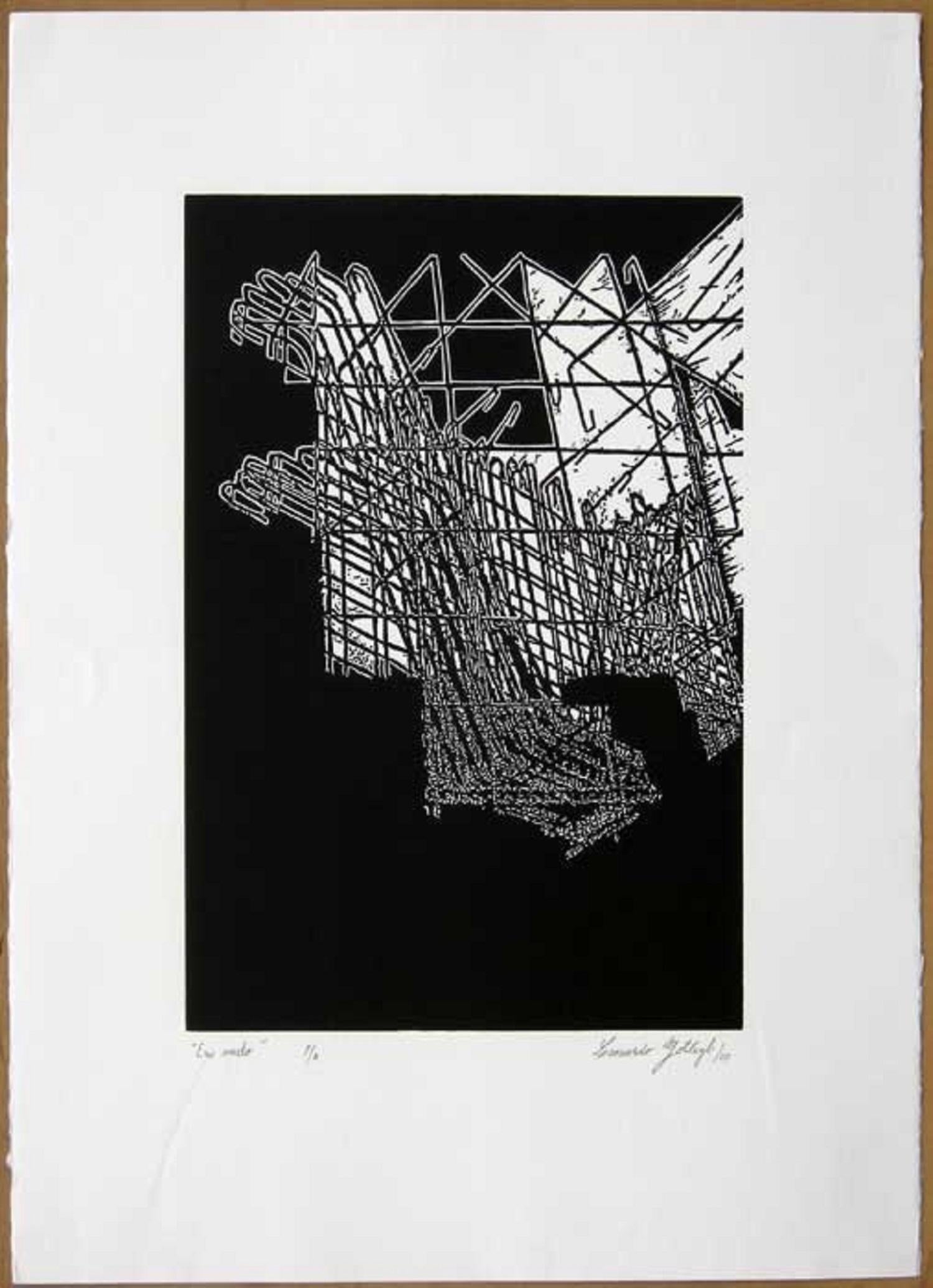 Leonardo Gotleyb, ¨En vuelo¨, 2000, Woodcut, 27.6x19.7 in